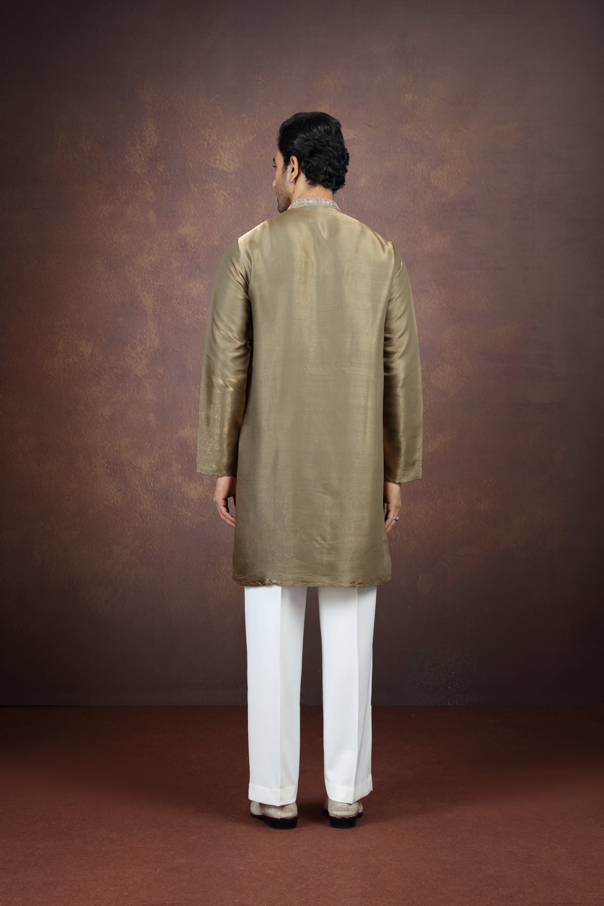 Mehandi Gold Pearl Motif Men's Ethnic Set