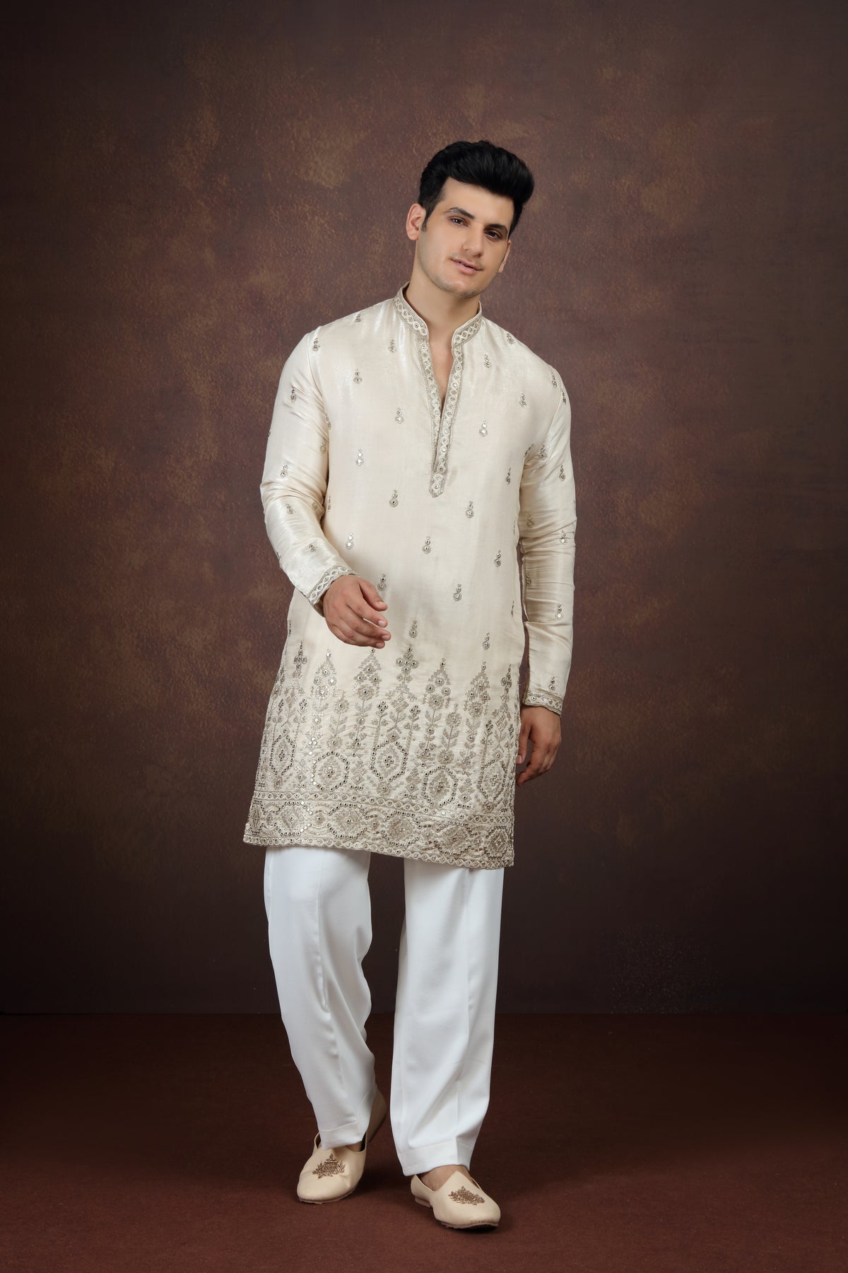 Men's GOLD Embroidered Silk Kurta Set