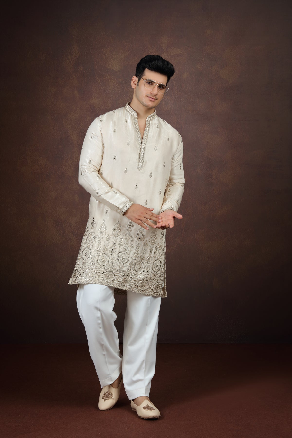 Men's GOLD Embroidered Silk Kurta Set
