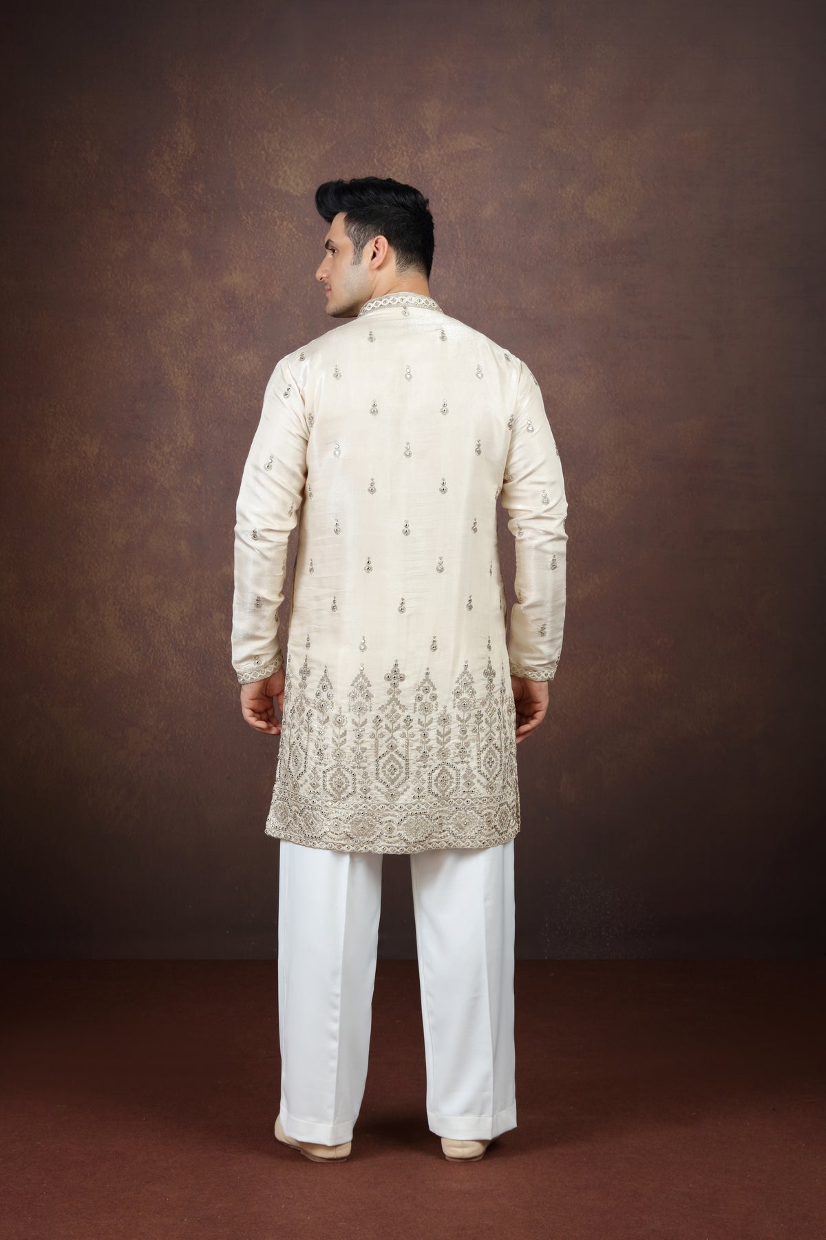 Men's GOLD Embroidered Silk Kurta Set