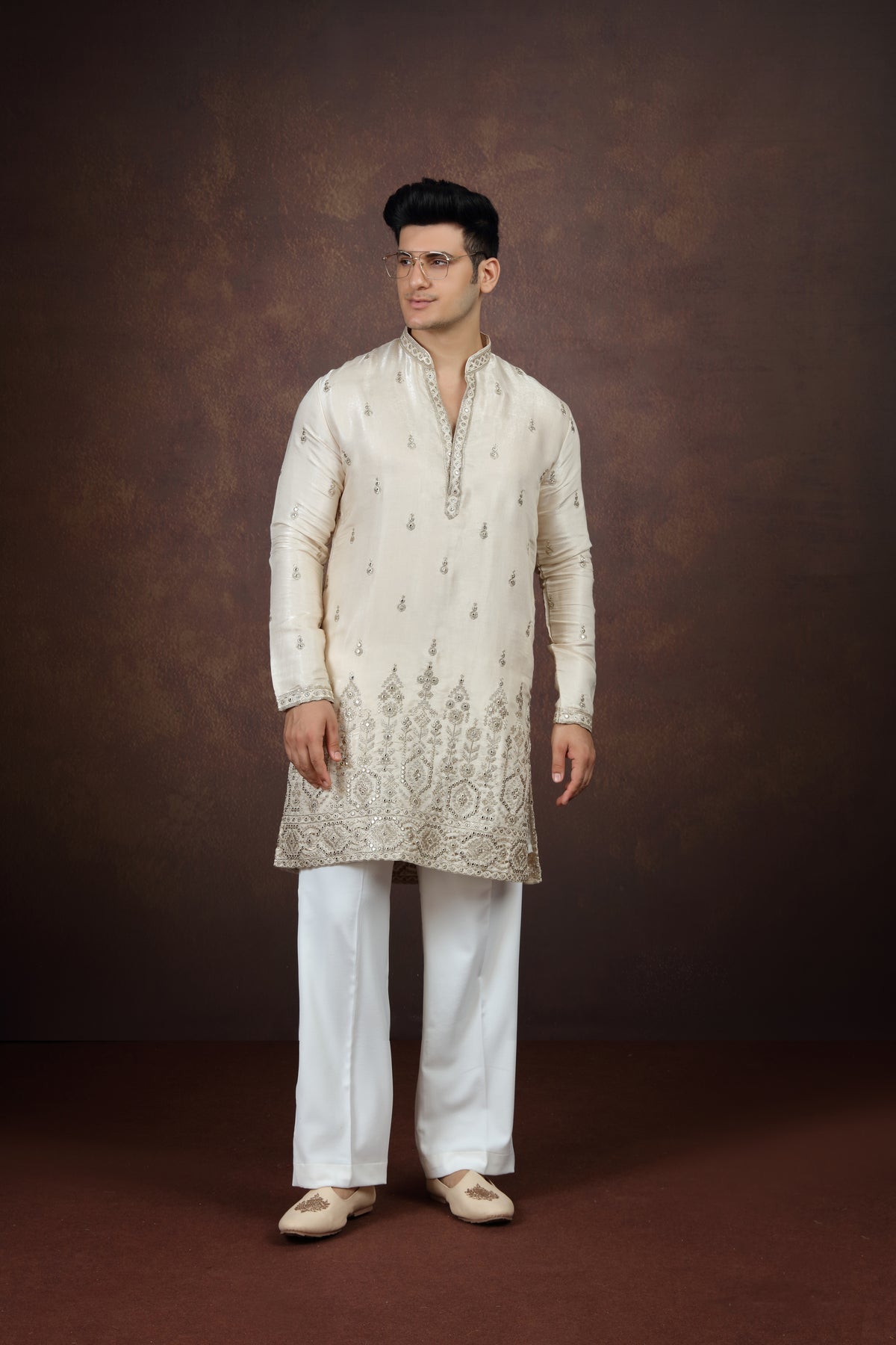 Men's GOLD Embroidered Silk Kurta Set