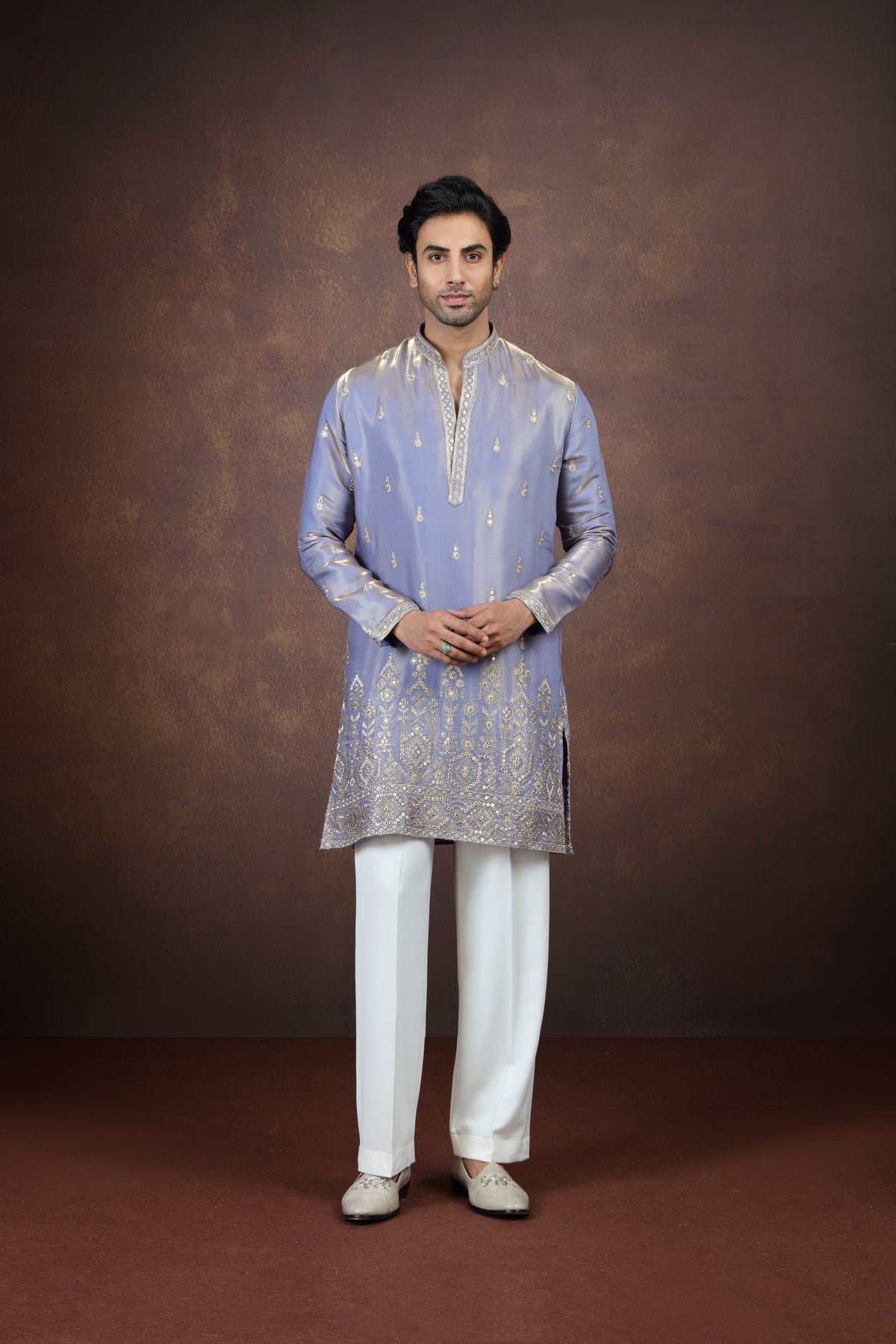 Men's Lavender Embroidered Kurta Pant Set