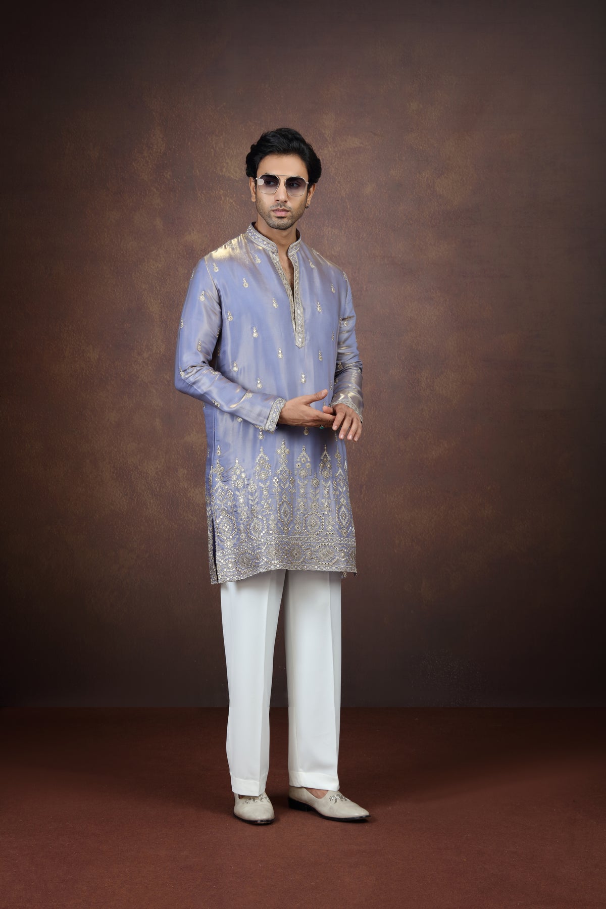 Men's Lavender Embroidered Kurta Pant Set