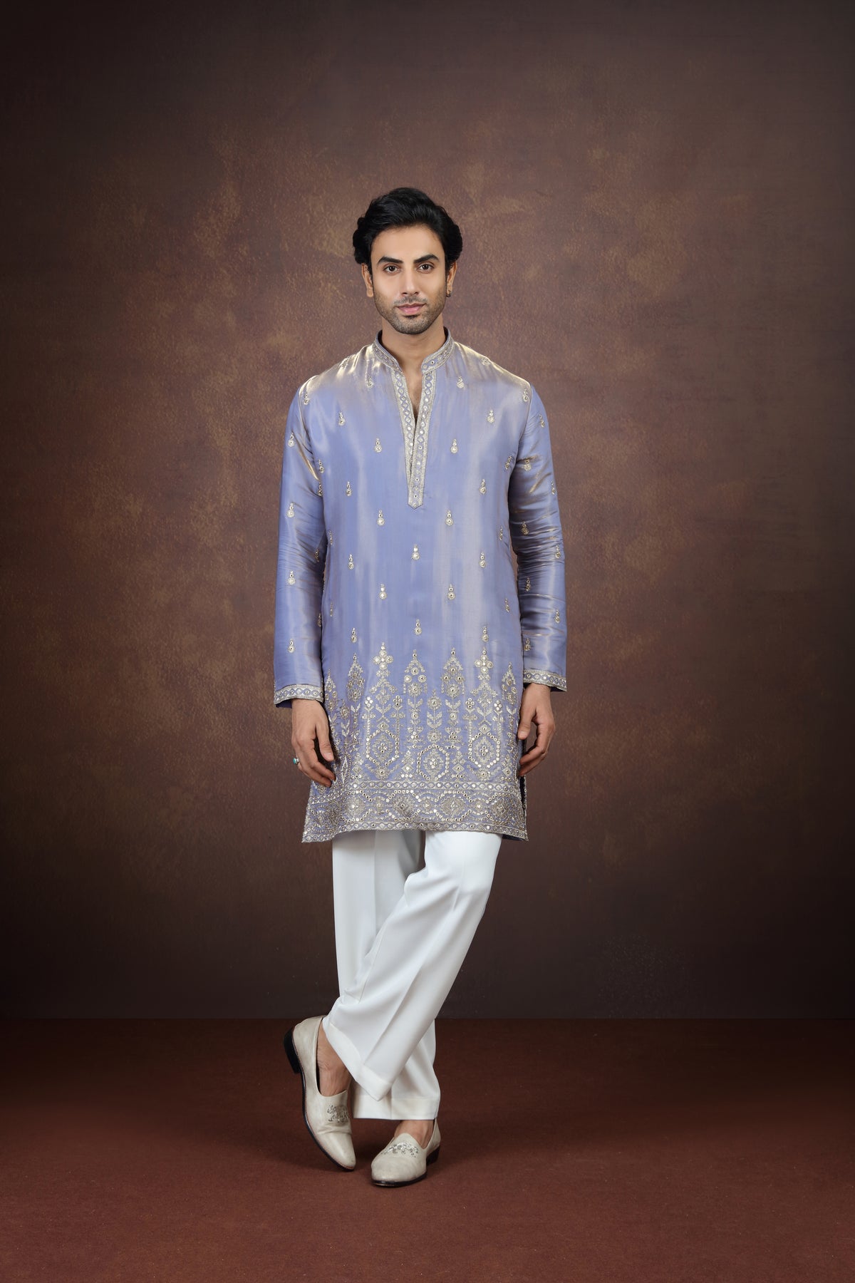 Men's Lavender Embroidered Kurta Pant Set
