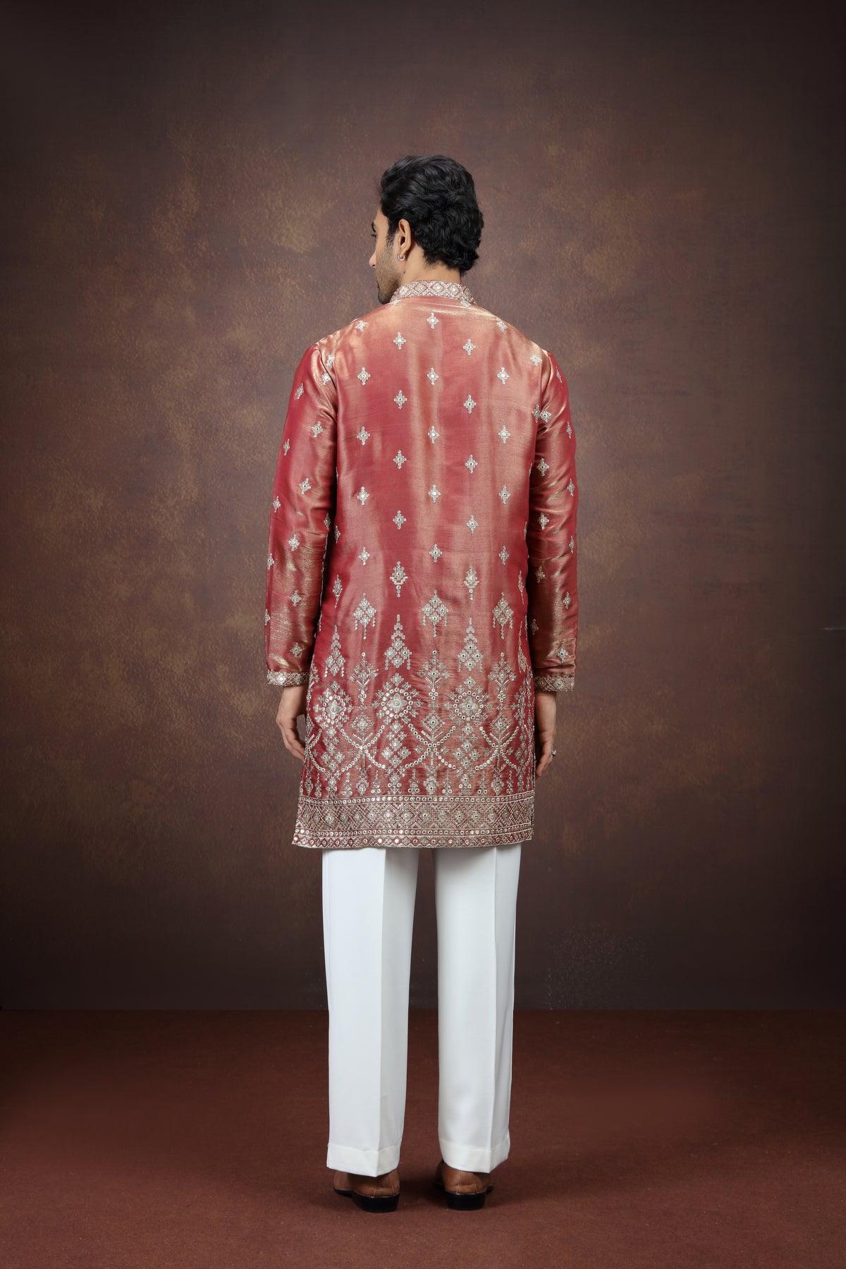 Men's Antique Maroon Embroidered Kurta Pajama Set