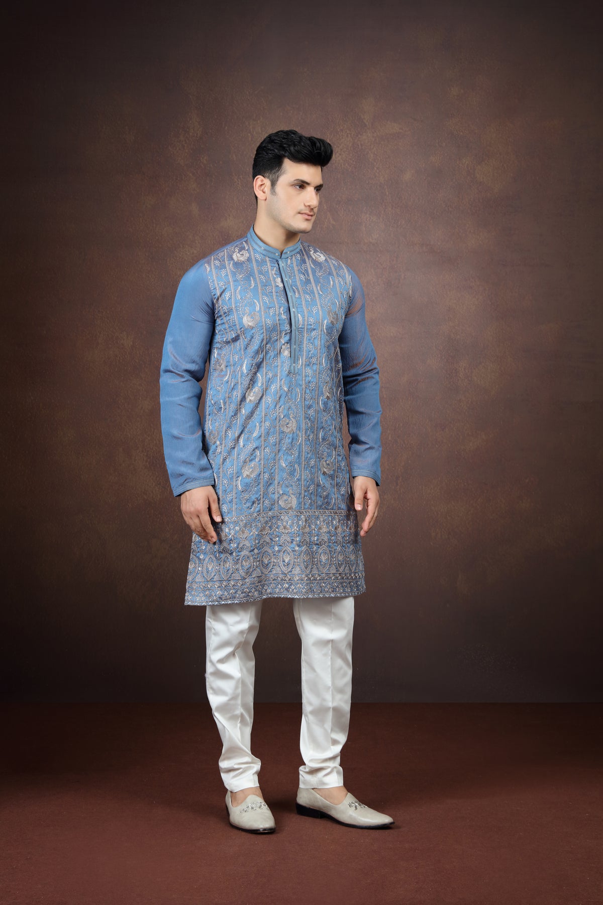 Sky Blue Designer Kurta Pant Set for Men
