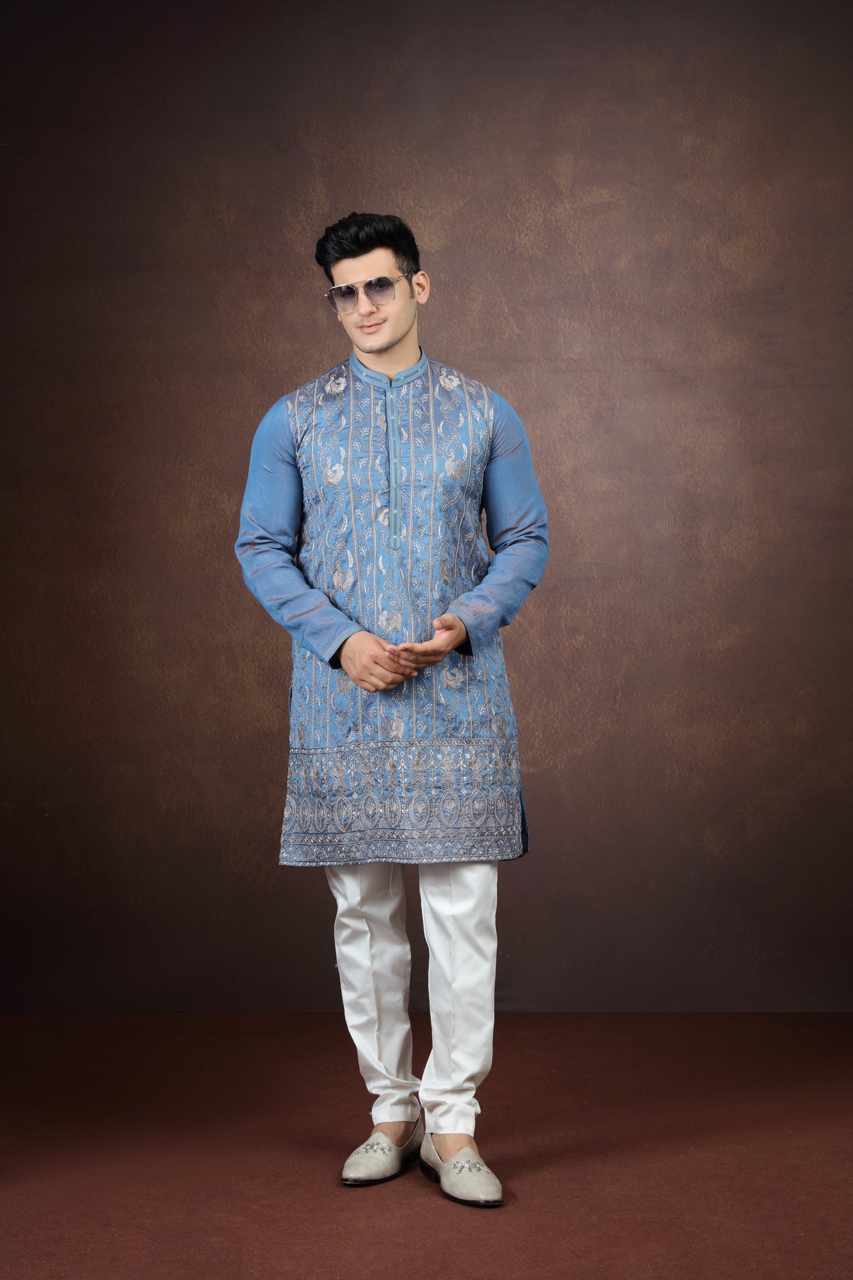 Sky Blue Designer Kurta Pant Set for Men