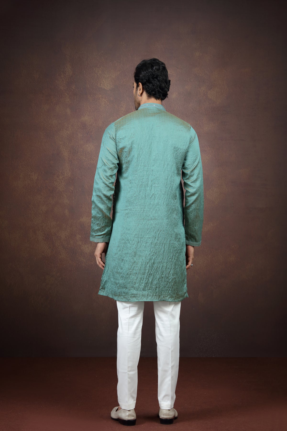 Sea Green Silk Kurta Pant Set for Men