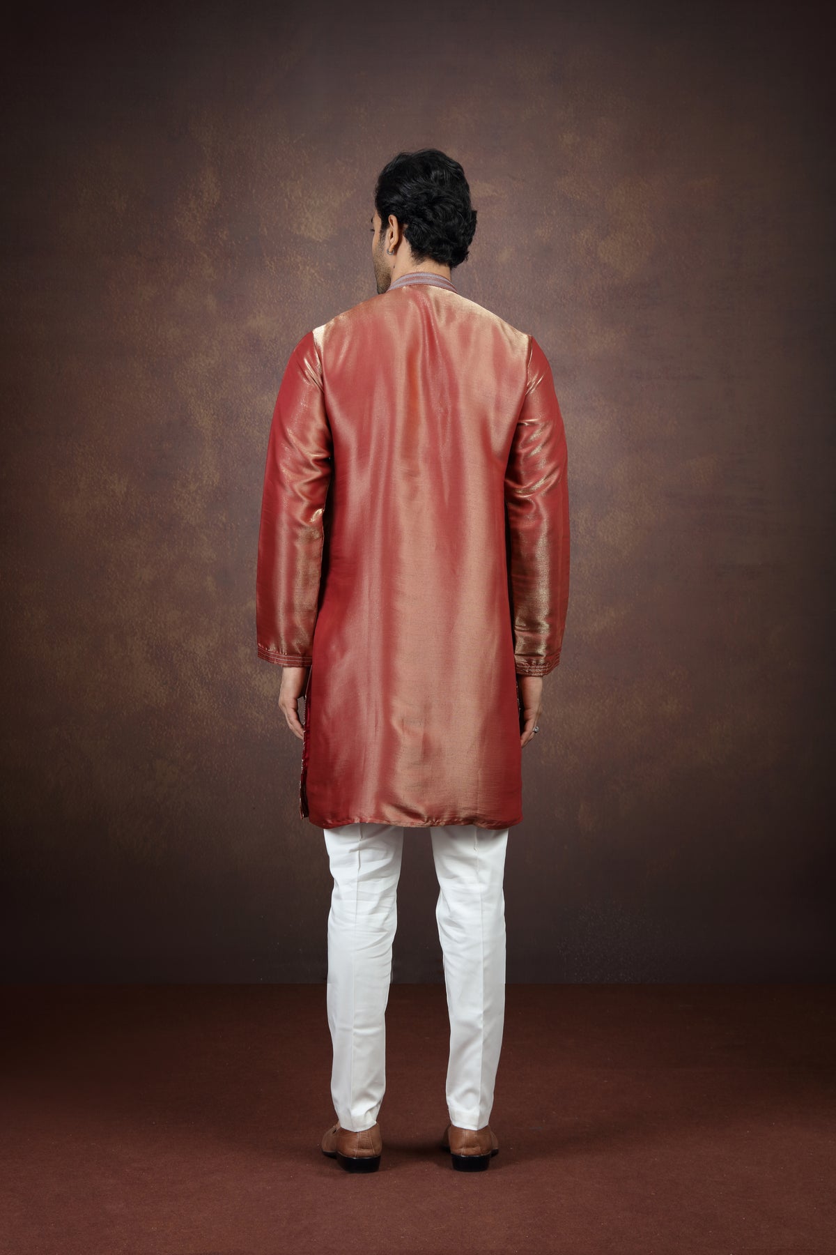 Men's Rust Floral Thread Work Ethnic Kurta