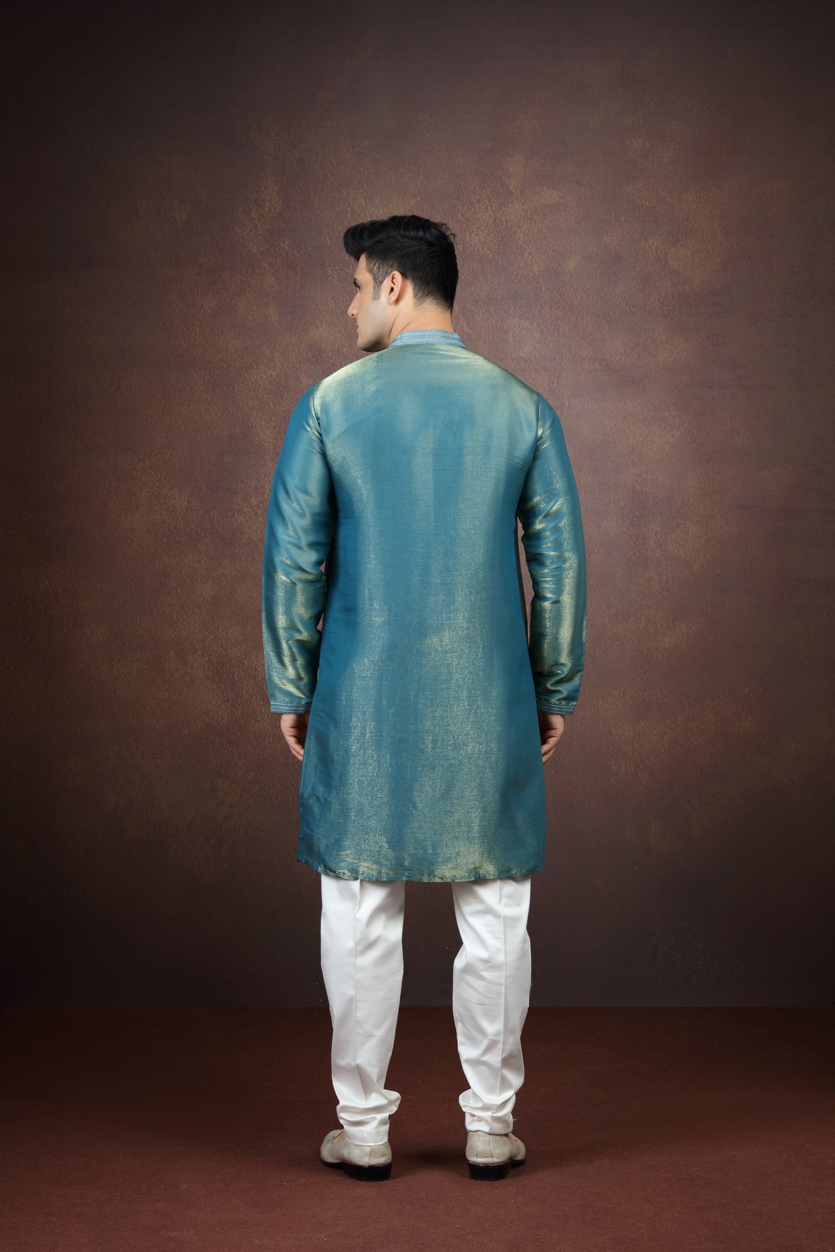 Teal Blue Silk Kurta Pajama for Men