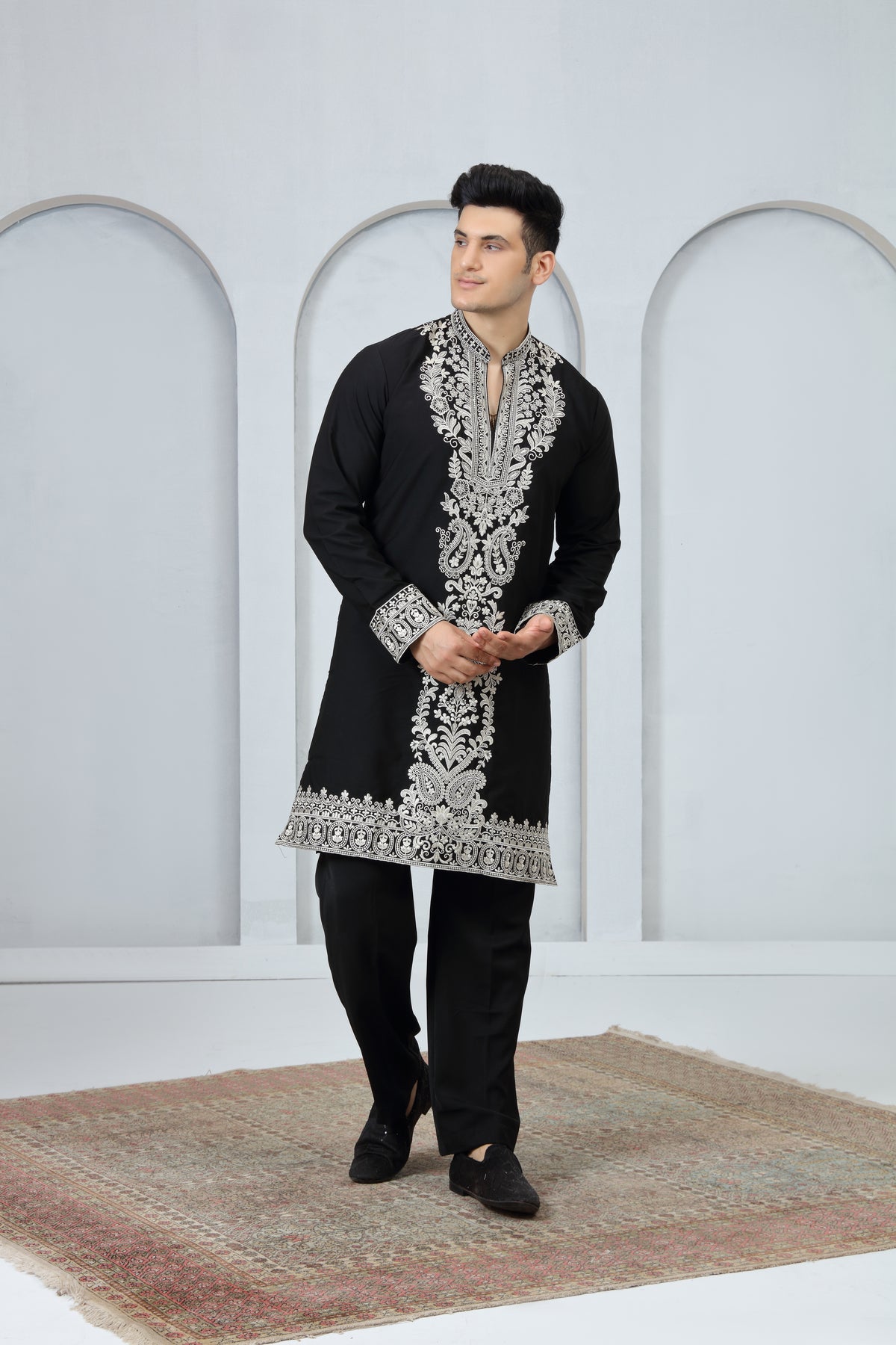Ethnic Silk Kurta Set with Ornamental Embroidery