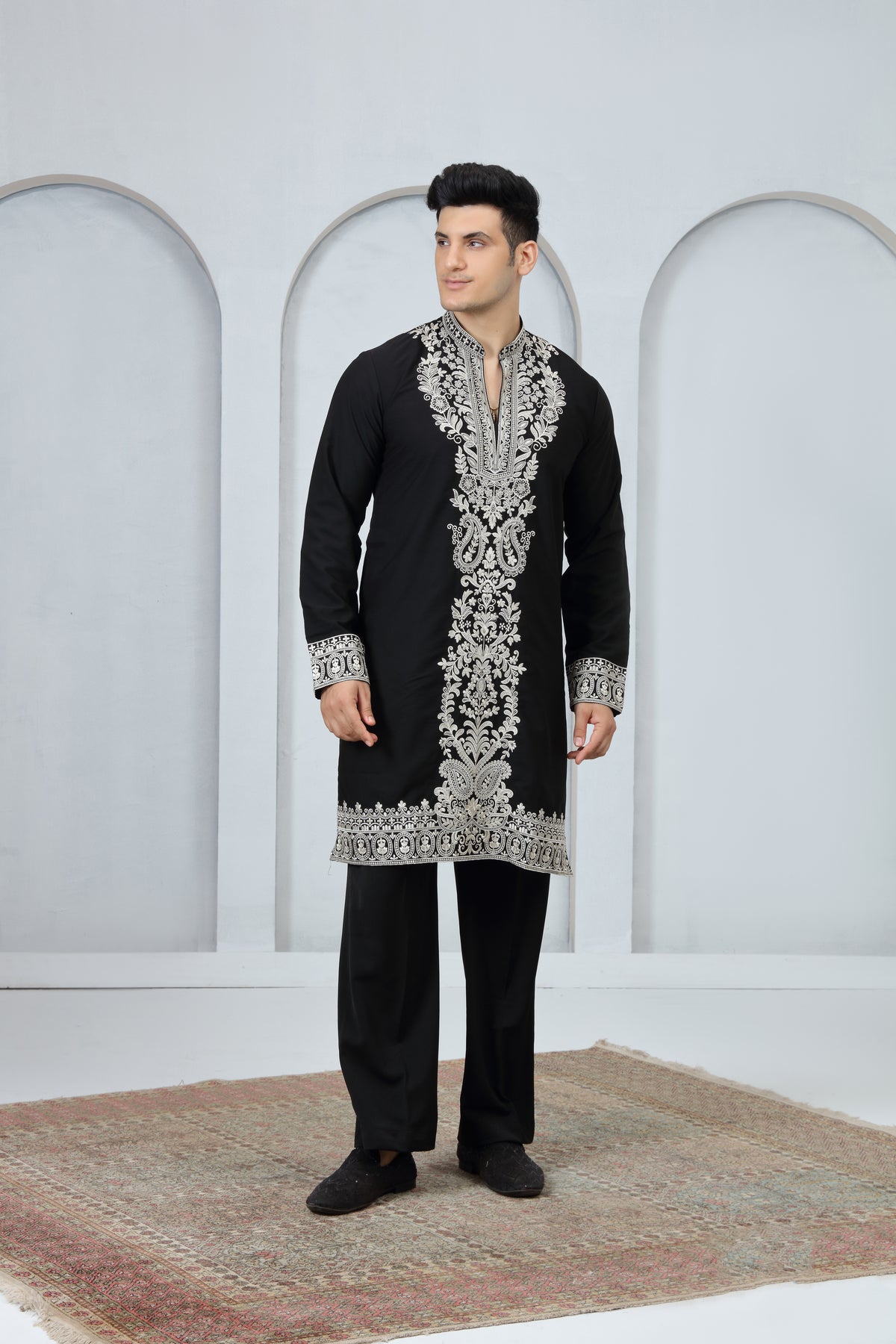 Ethnic Silk Kurta Set with Ornamental Embroidery
