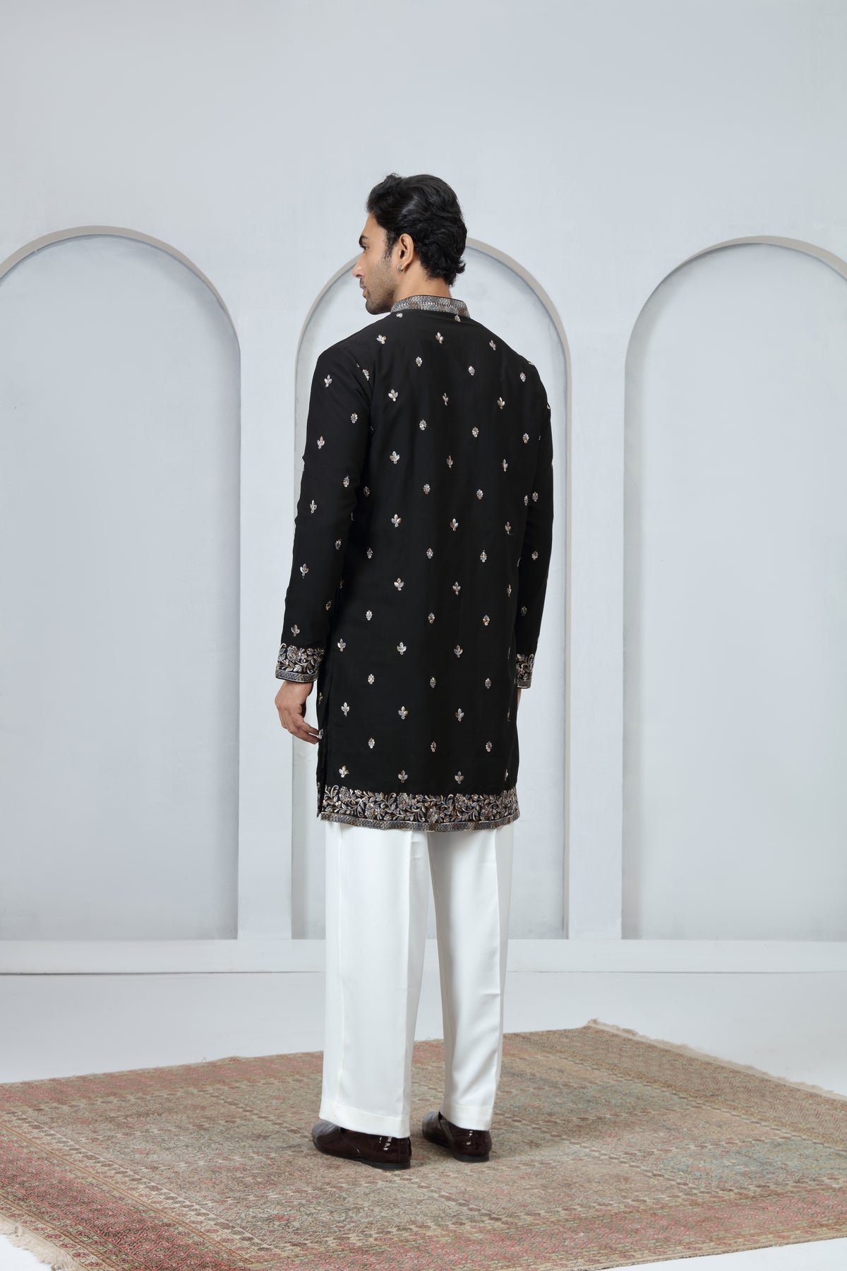 Black Silver Border Work Kurta Pajama