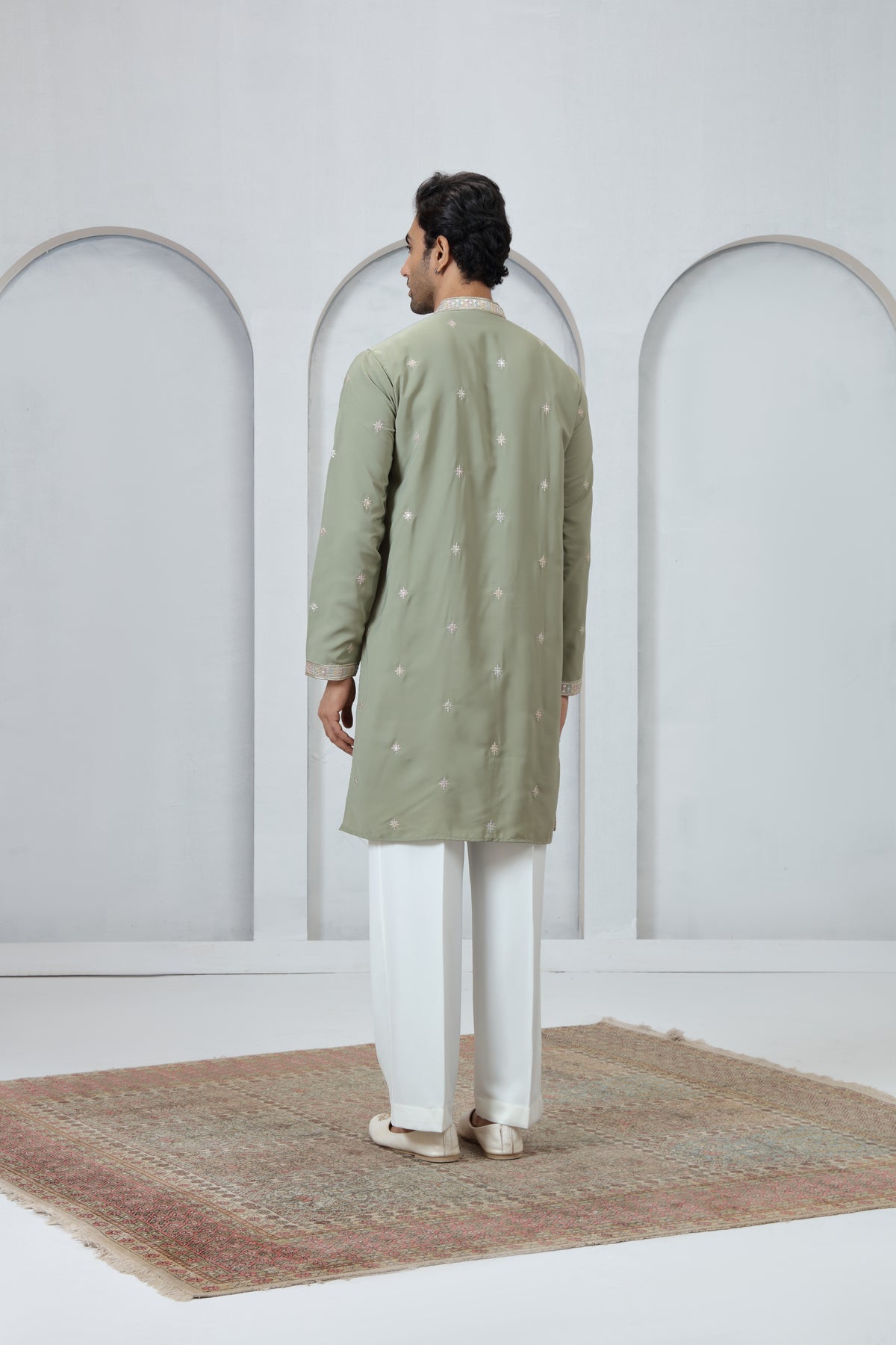 Green Embellished Placket Kurta Pajama Set