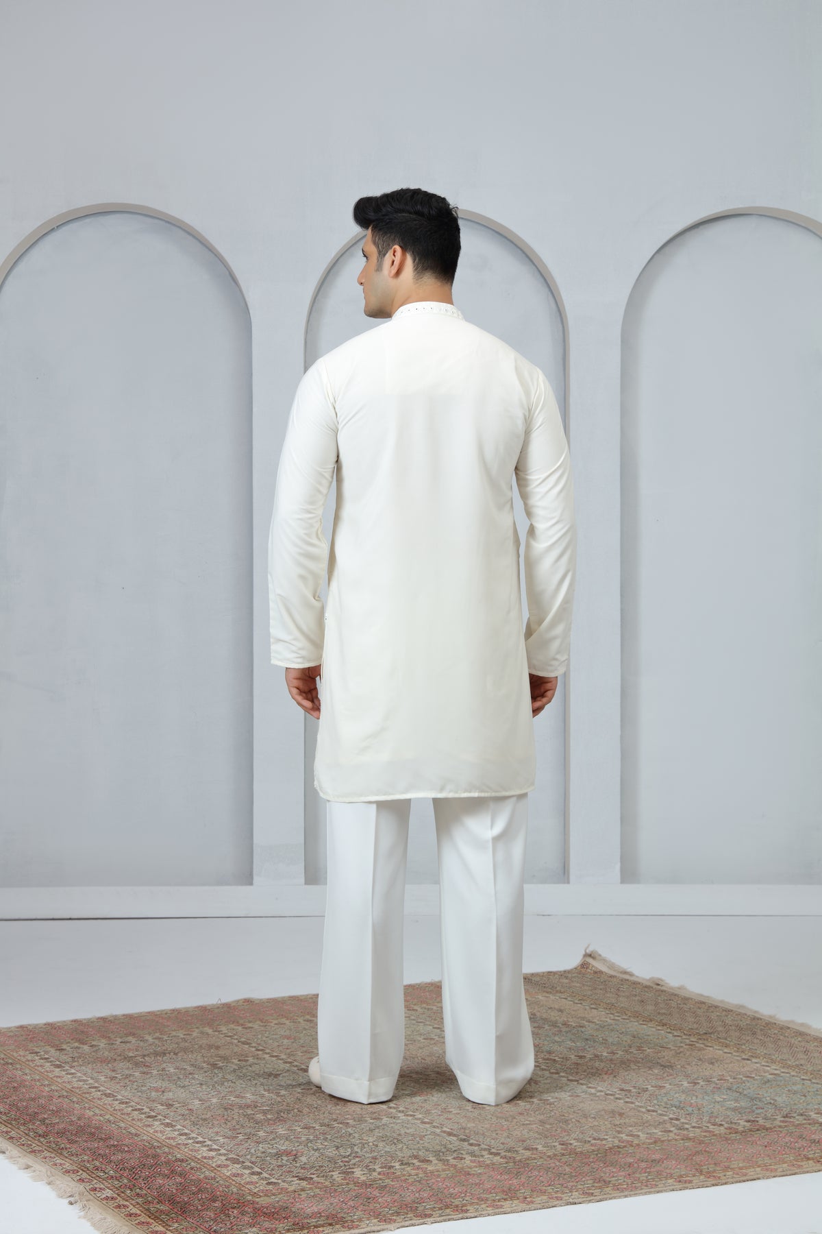White Textured Hem Embroidery Kurta pjama