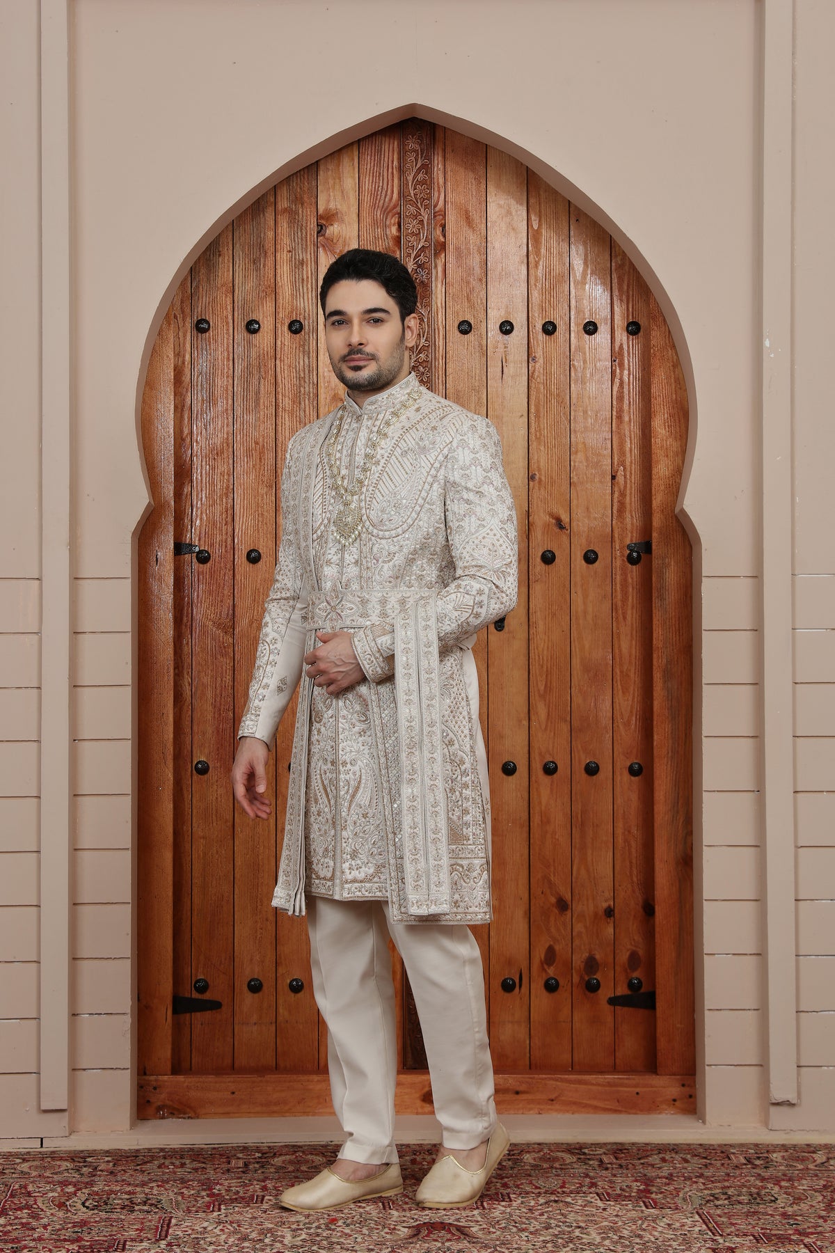 Ivory Heavy Embroidered Indo Western Sherwani