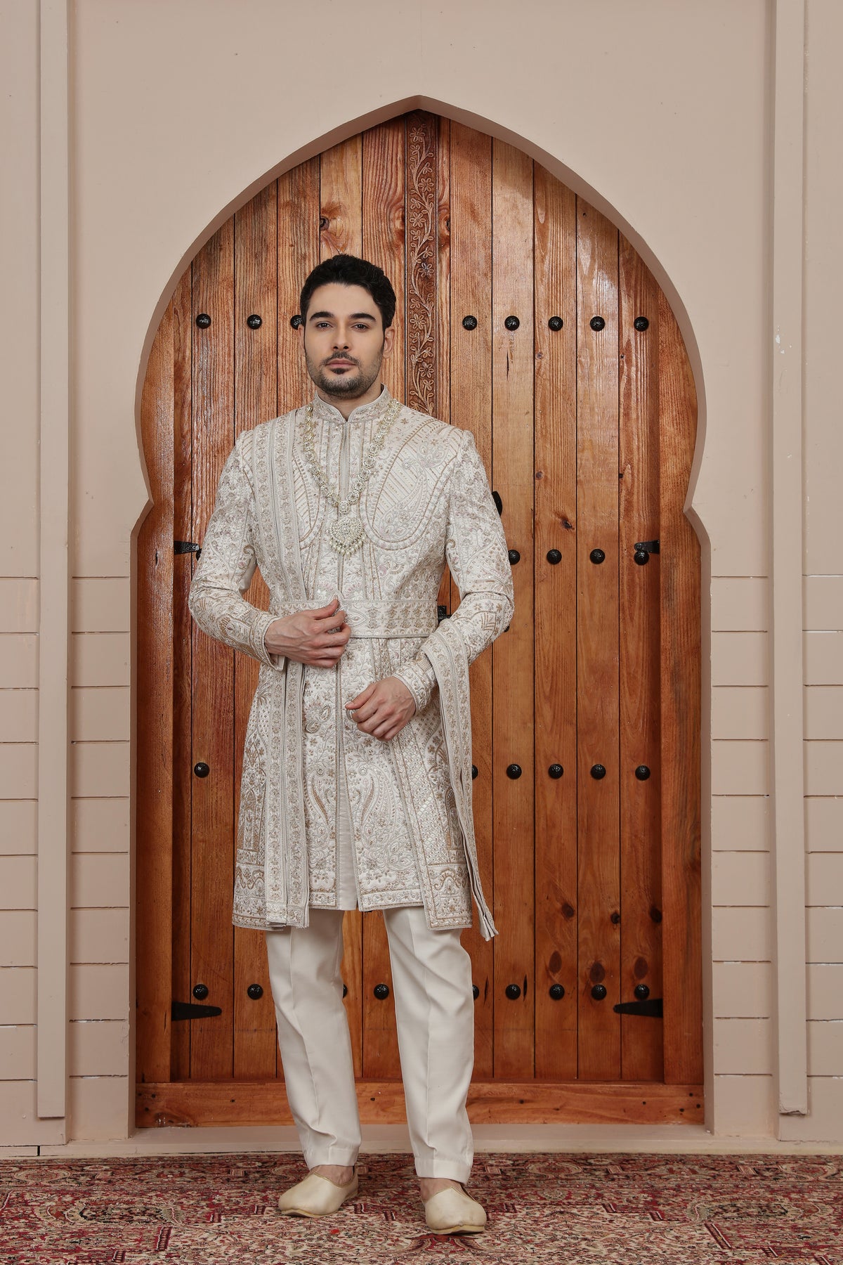 Ivory Heavy Embroidered Indo Western Sherwani