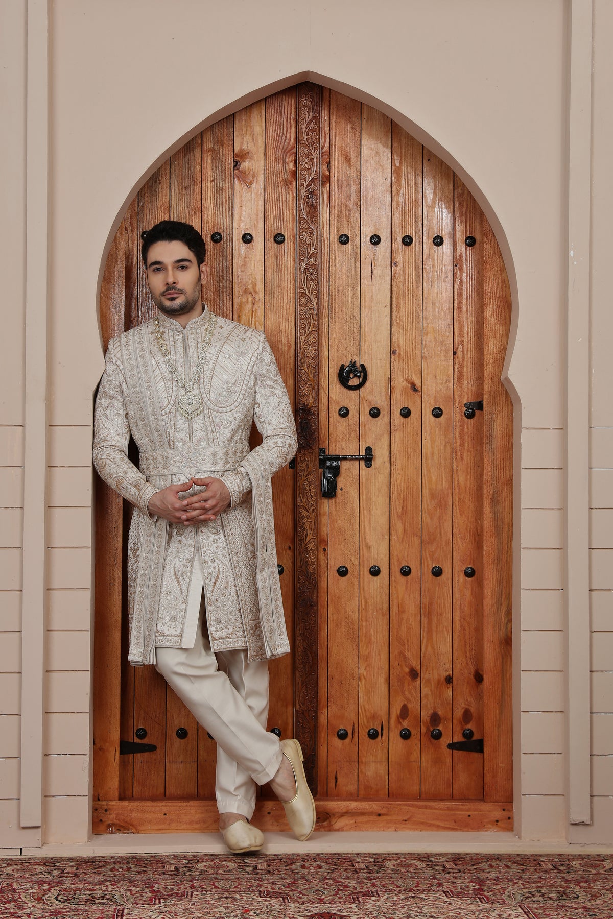 Ivory Heavy Embroidered Indo Western Sherwani