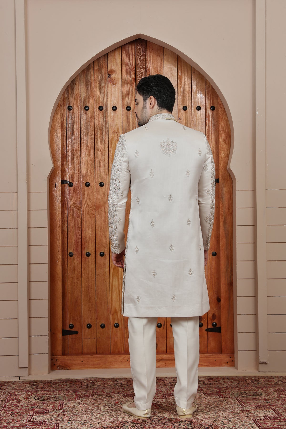 Ivory Heavy Embroidered Indo Western Sherwani