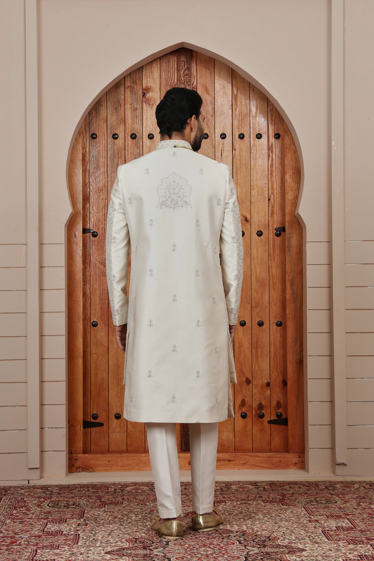 Ivory Panel Pattern Indowestern Sherwani with Dupatta