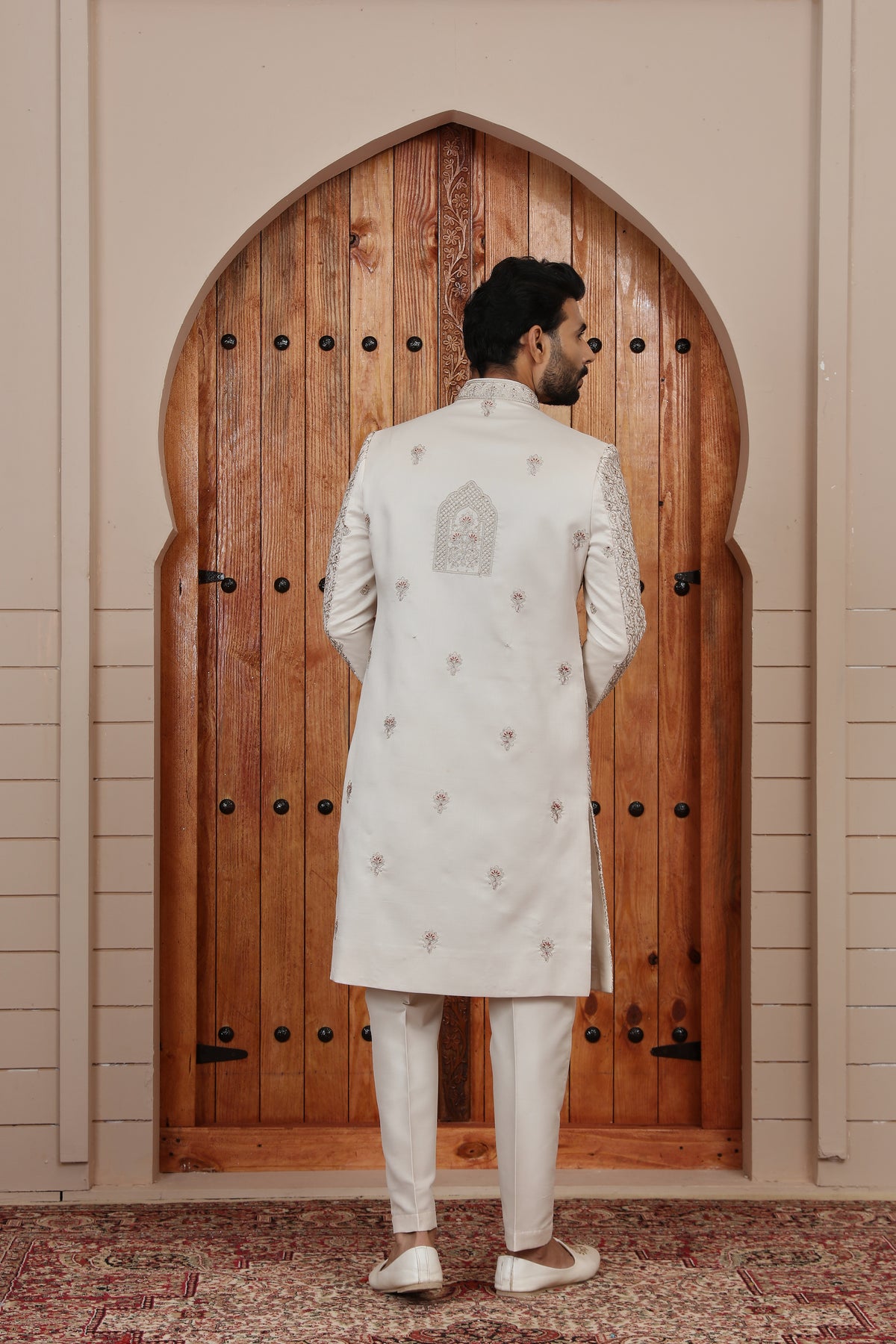 Beige Intricate Embellished Sherwani Set