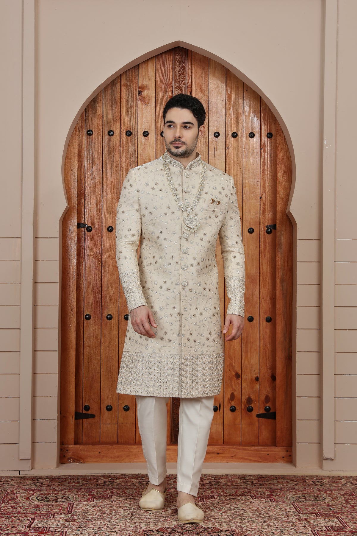 Gold Embellished Wedding Indowestern Sherwani