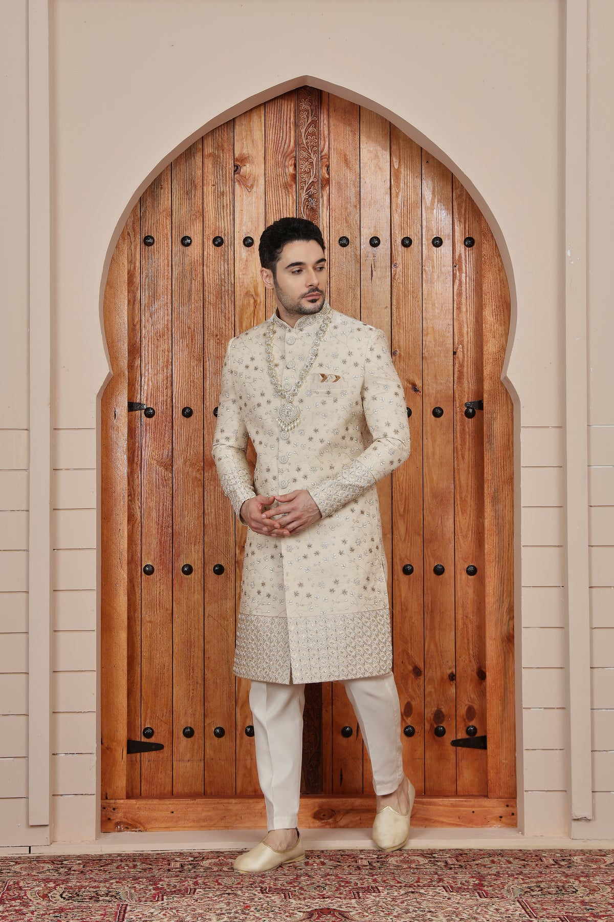 Gold Embellished Wedding Indowestern Sherwani