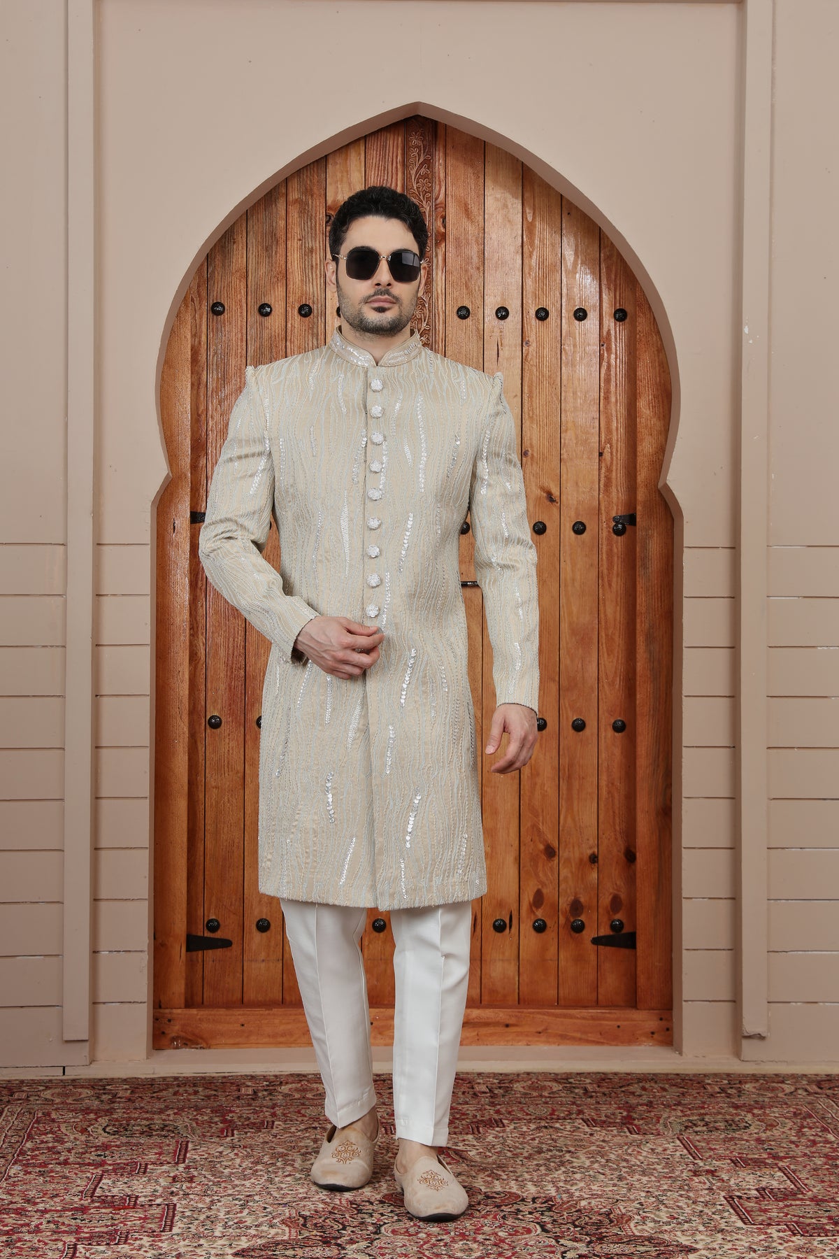 Pearl Accent Wedding Indo Western Sherwani