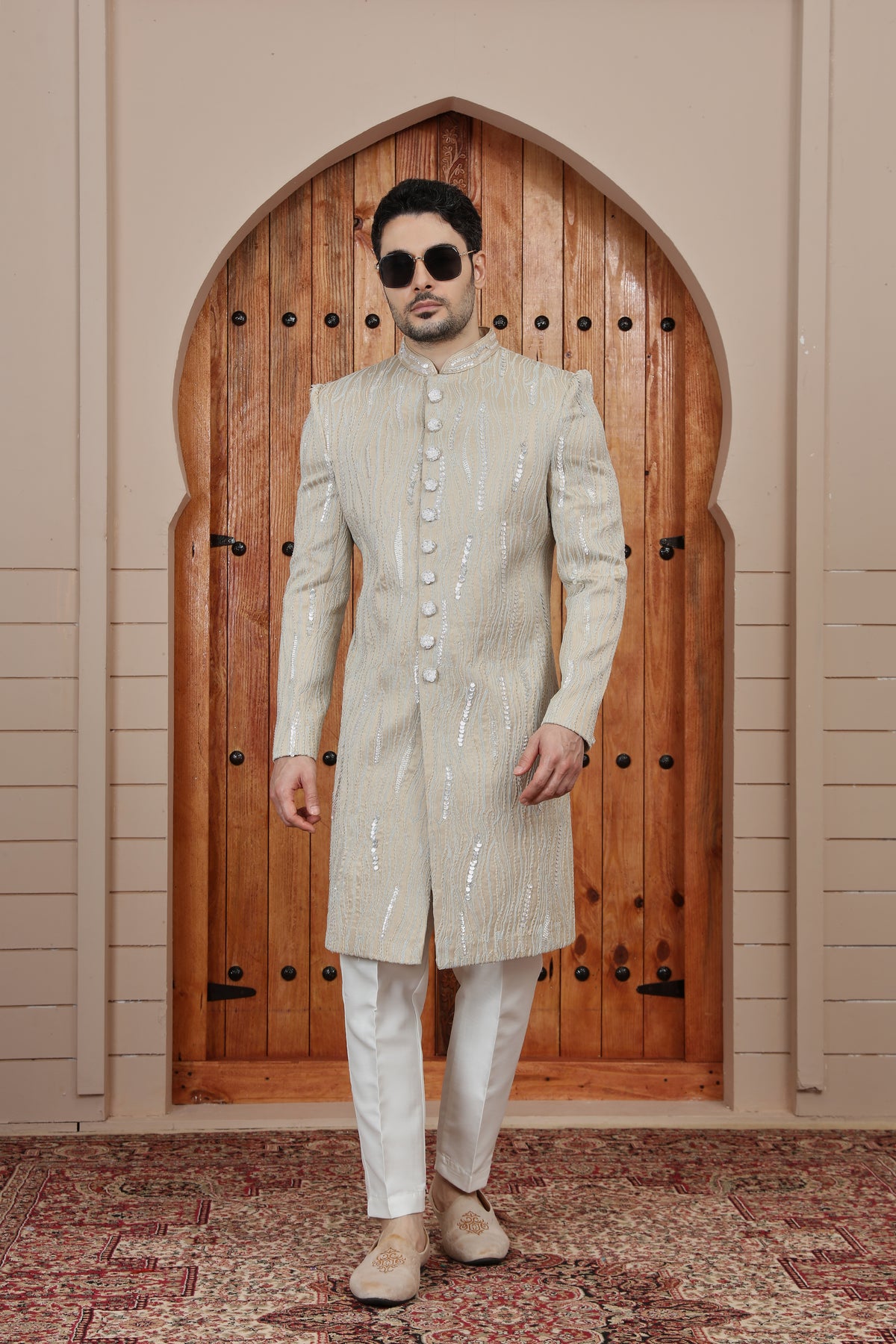 Pearl Accent Wedding Indo Western Sherwani
