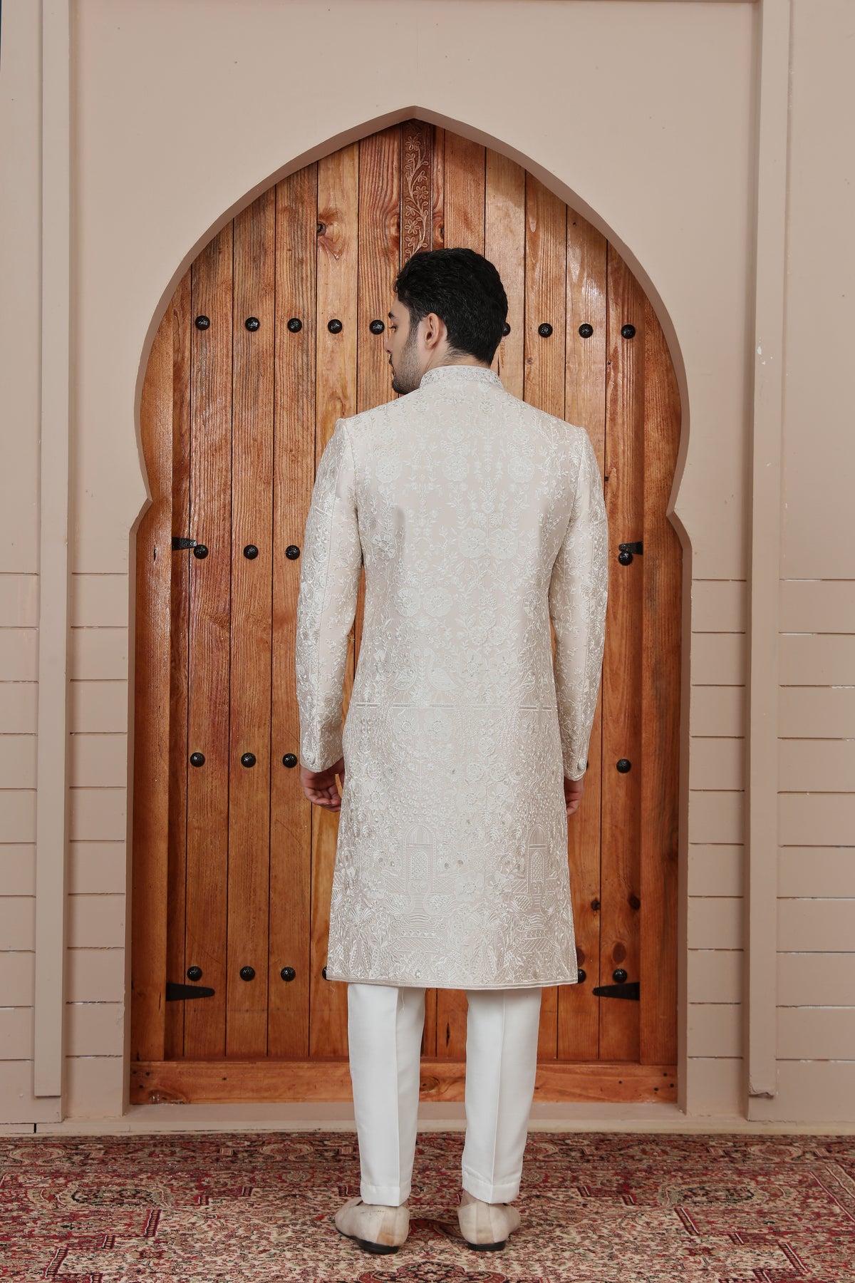 Ivory Floral Brocade Sherwani for Men
