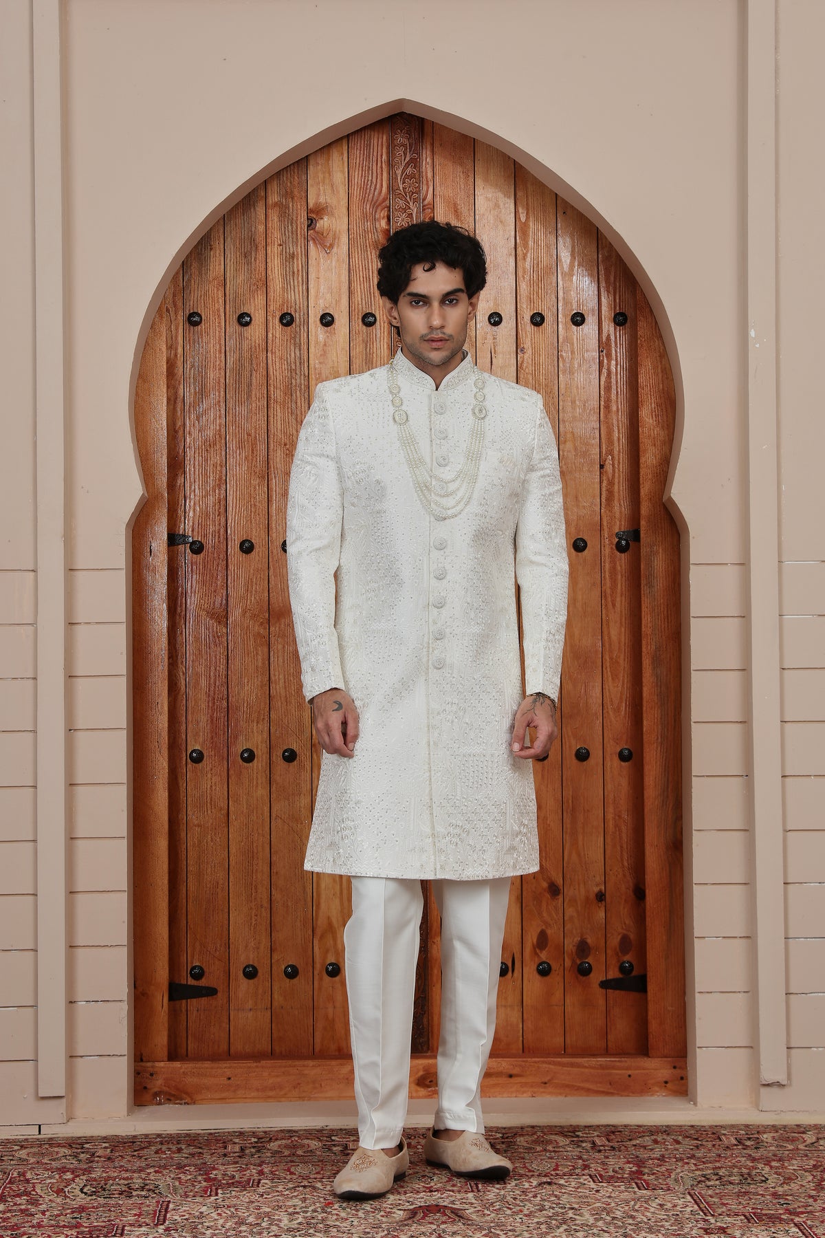 Ivory Minimal Pattern IndoWestern Sherwani for Men