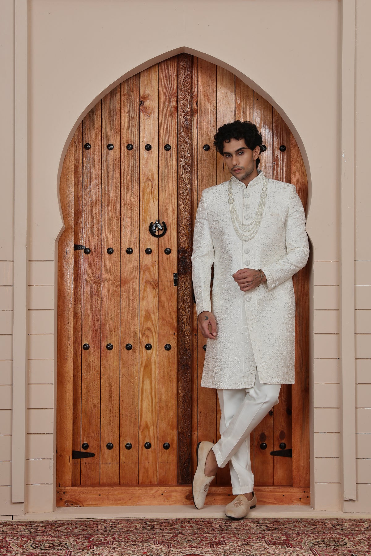 Ivory Minimal Pattern IndoWestern Sherwani for Men