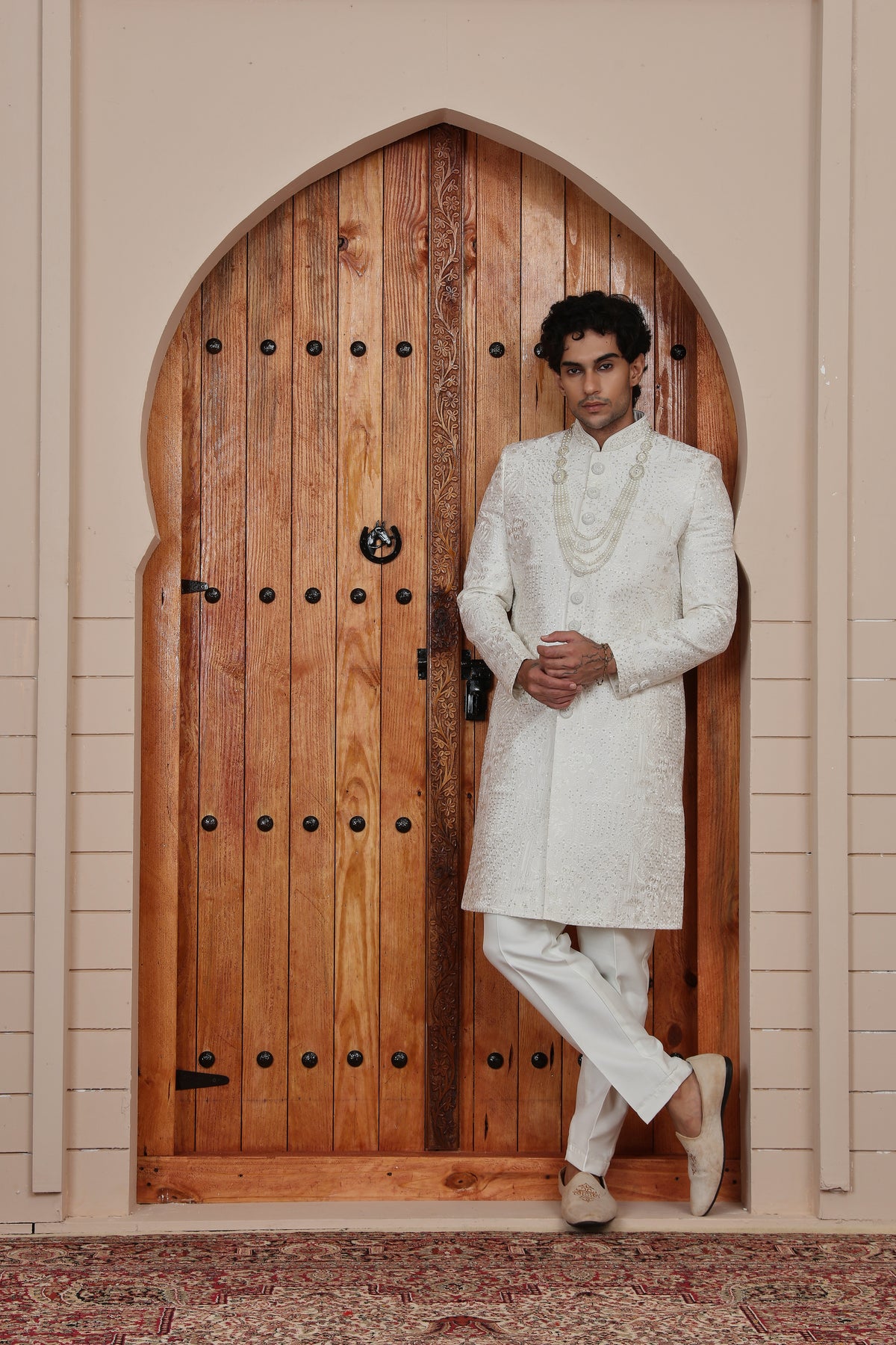 Ivory Minimal Pattern IndoWestern Sherwani for Men