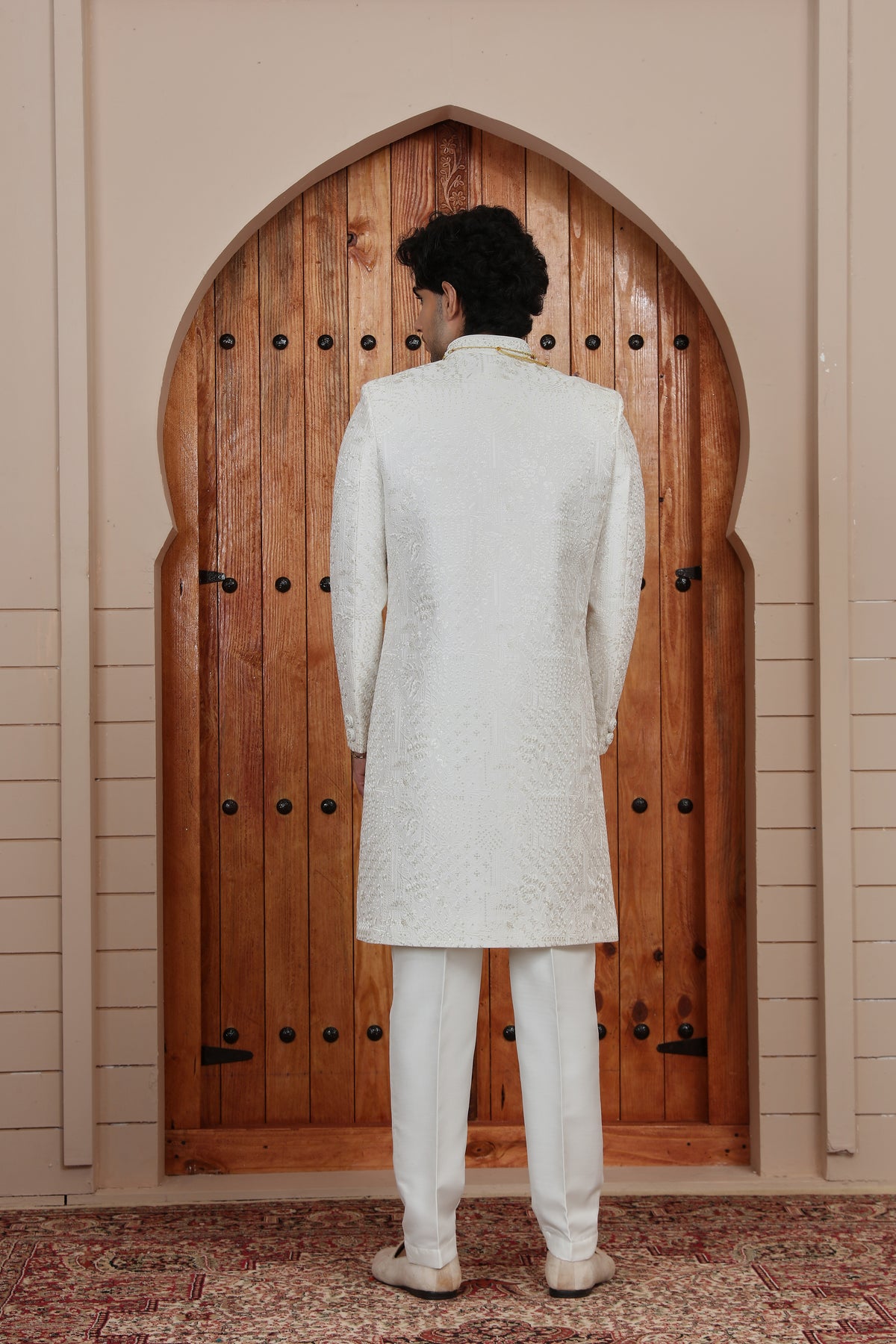Ivory Minimal Pattern IndoWestern Sherwani for Men
