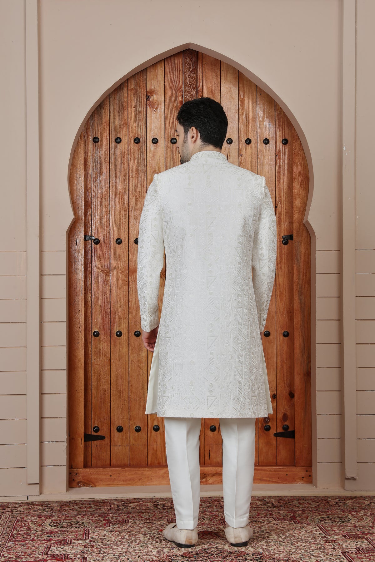Ivory Jacquard Indo western Sherwani for Men
