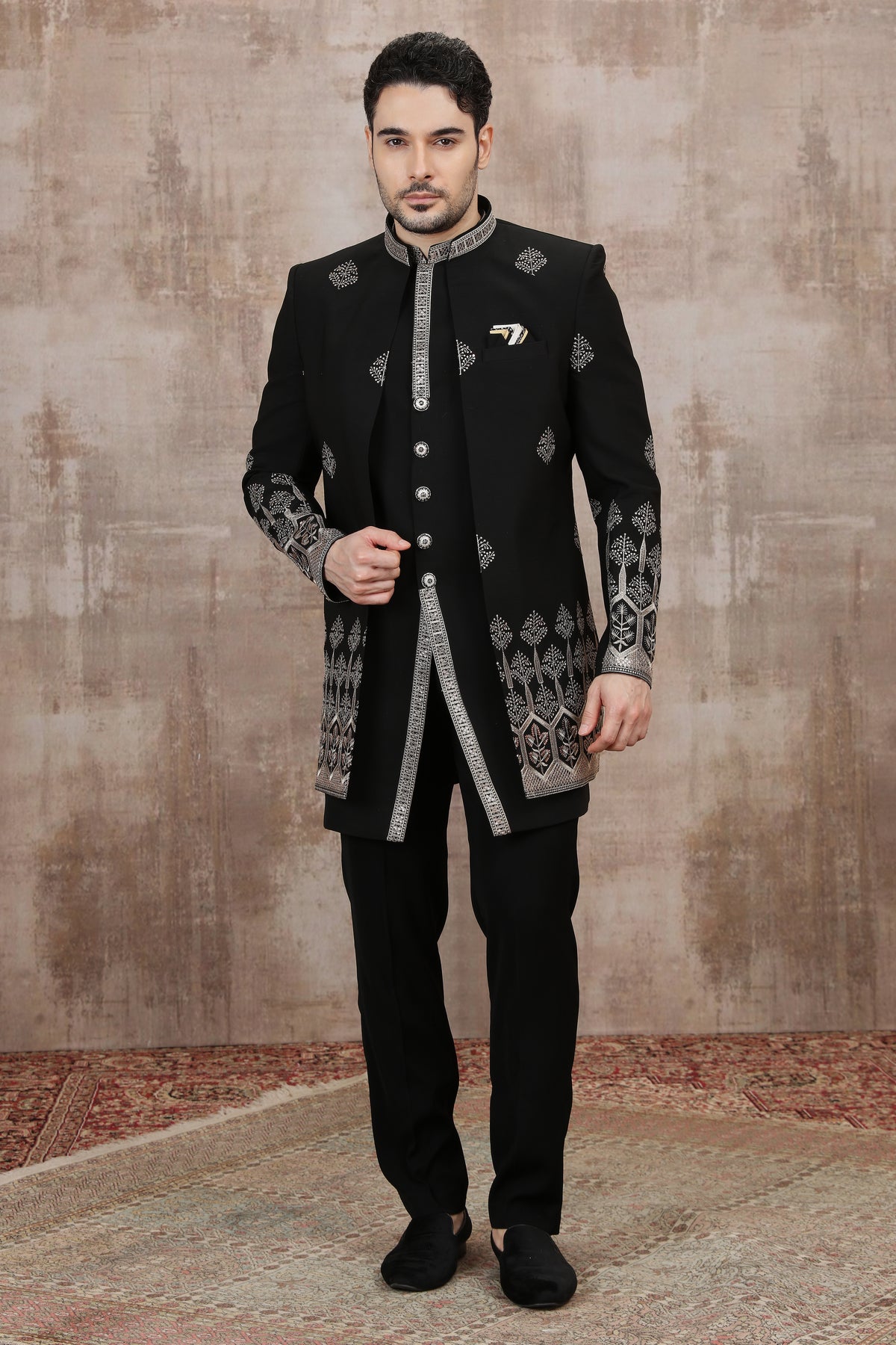 Black Front Panel Work Indo Western Outfit