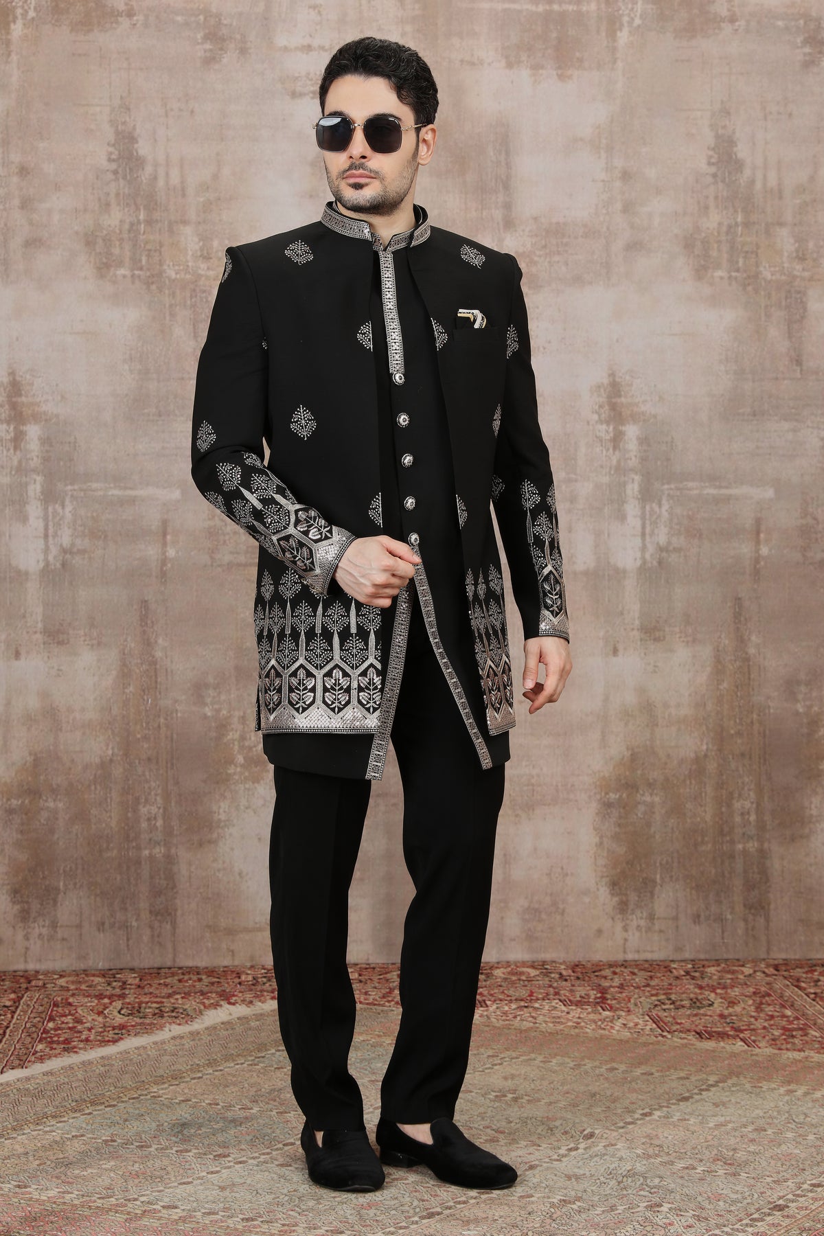 Black Front Panel Work Indo Western Outfit