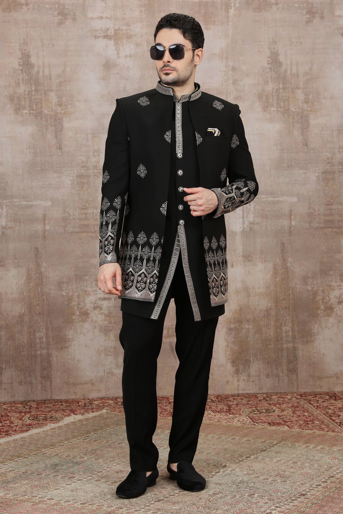 Black Front Panel Work Indo Western Outfit