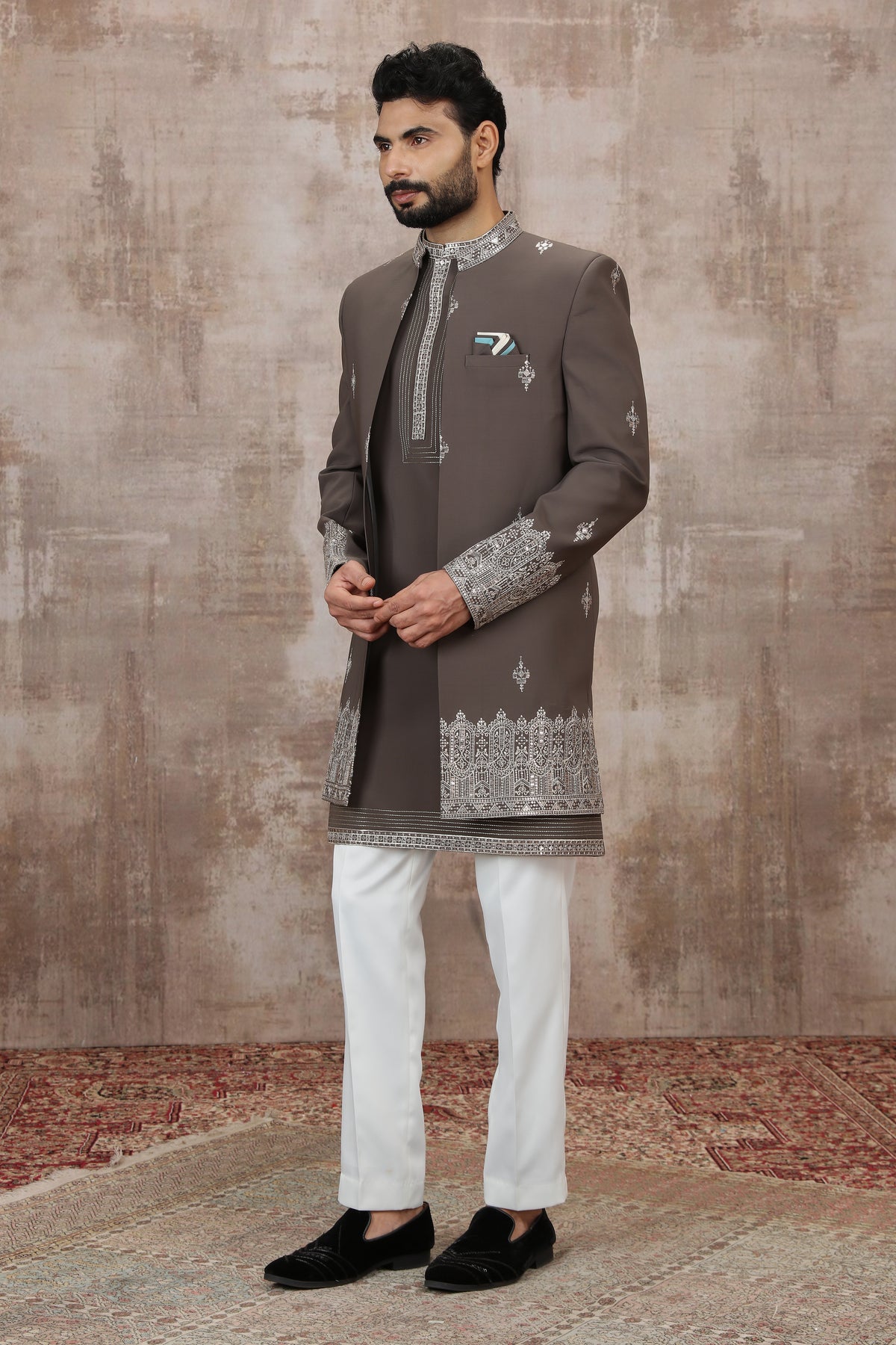 Grey Cuff Work Indo Western for Wedding Wear