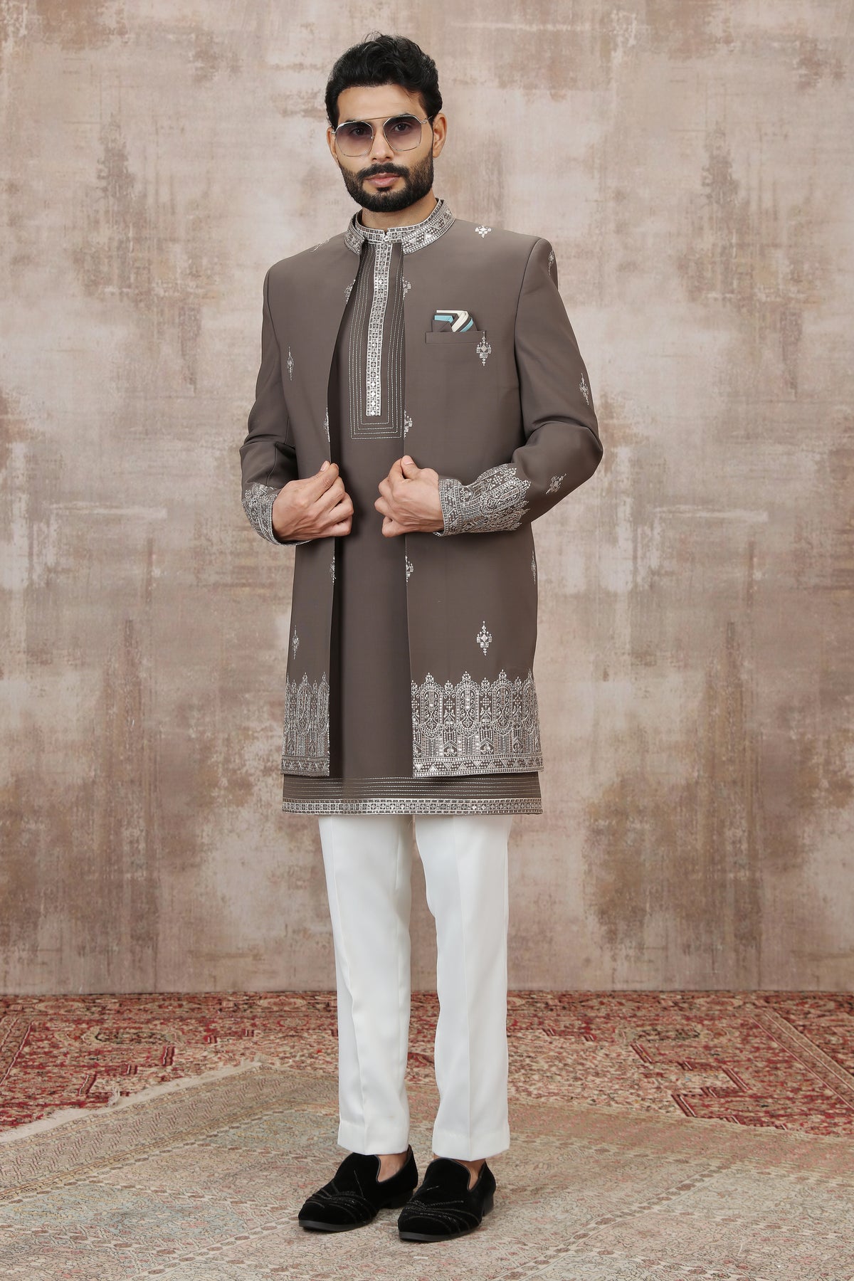 Grey Cuff Work Indo Western for Wedding Wear