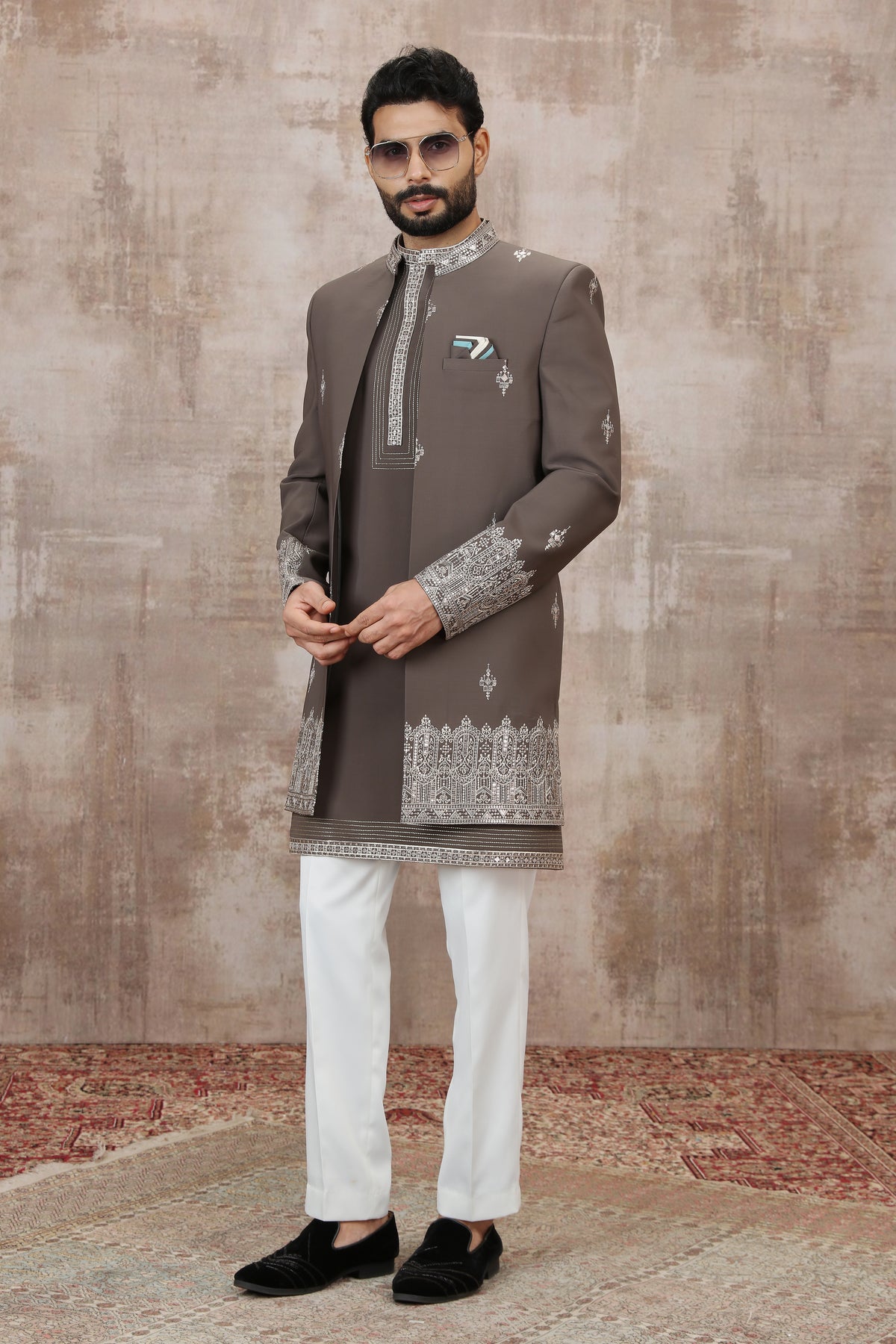 Grey Cuff Work Indo Western for Wedding Wear