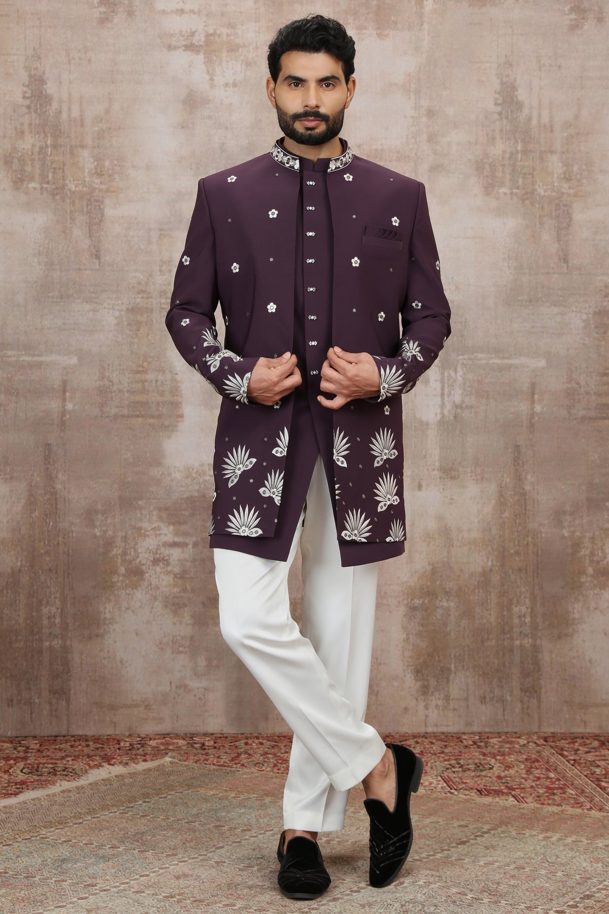 Purple Designer Cuff Work Indo Western Outfit