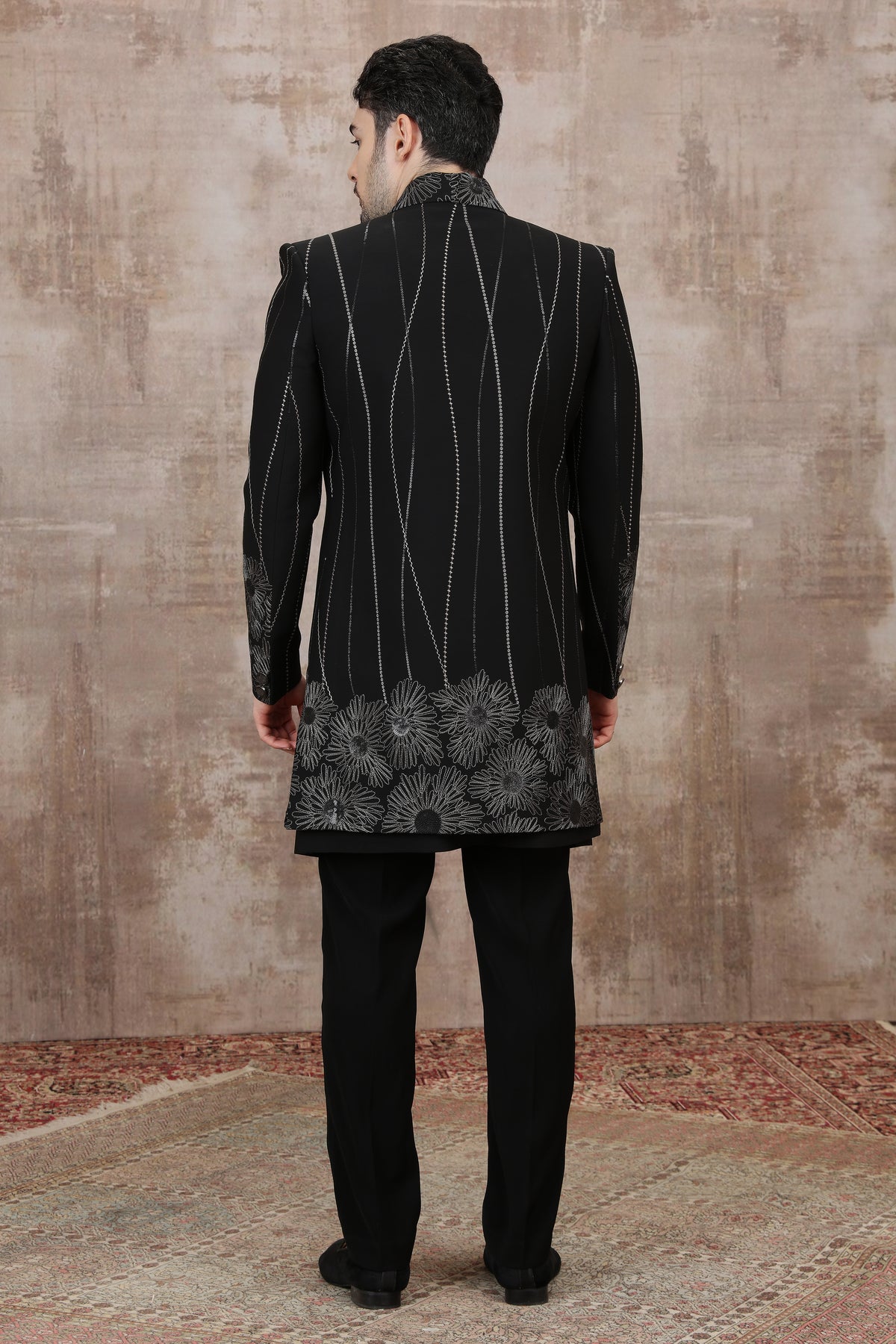 Black Vertical Stripe Indo Western with Trouser