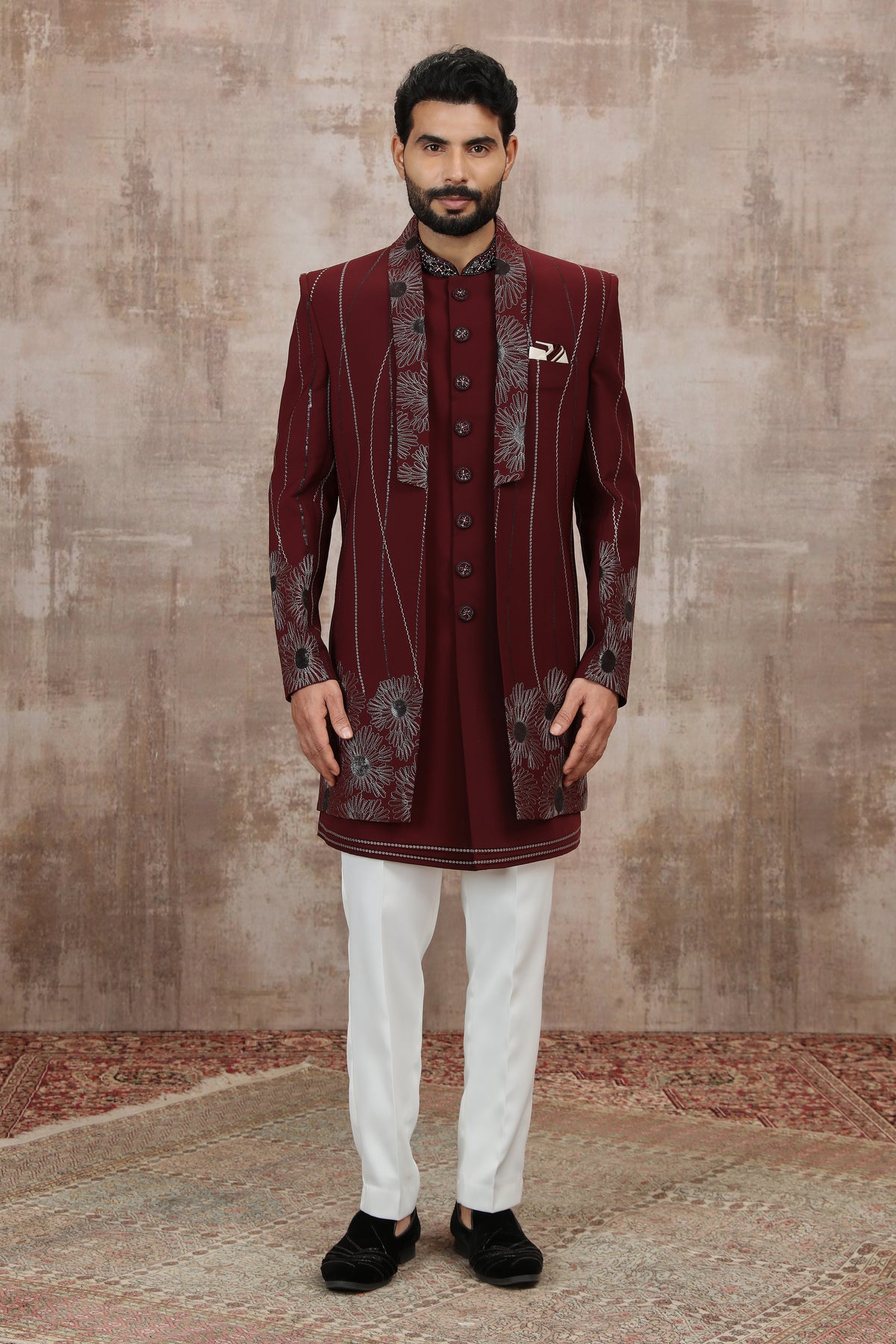 Maroon Botanical Panel Indo Western Outfit