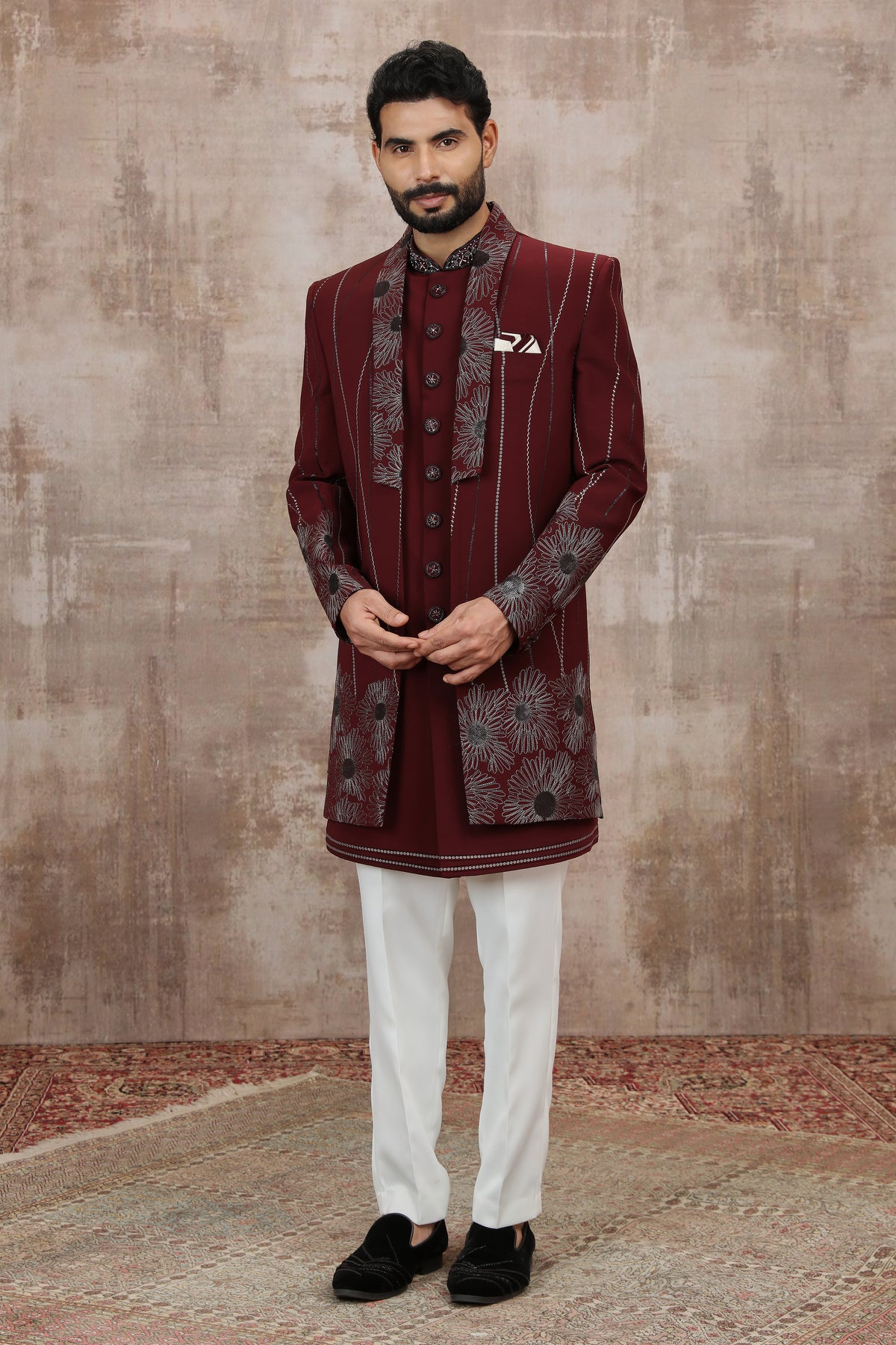 Maroon Botanical Panel Indo Western Outfit