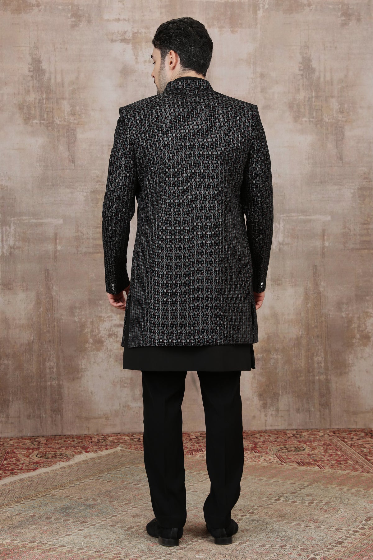 Black Geometric Print Indo Western Party Set