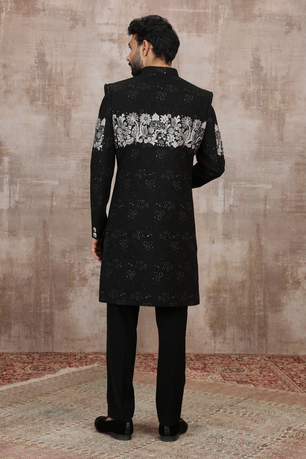 Blue Floral Motif Indo Western Sherwani
