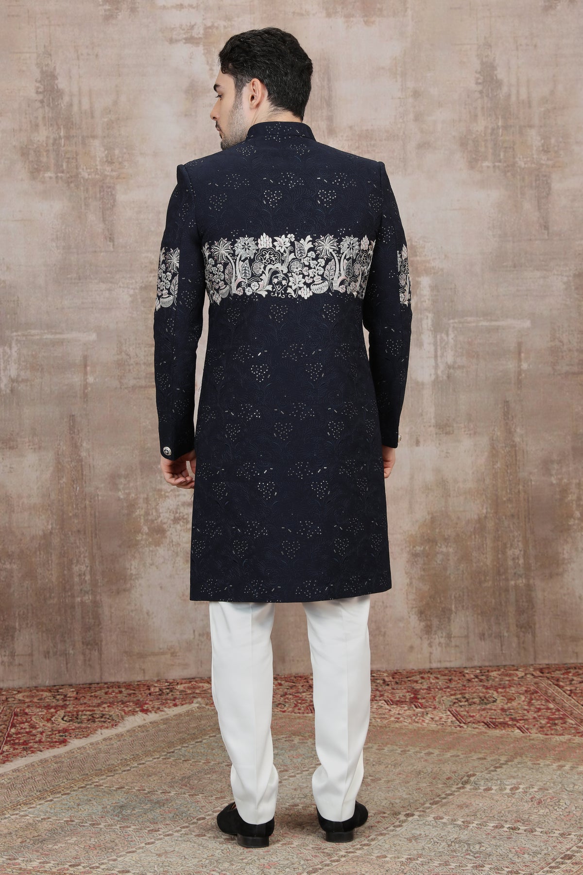 Blue Floral Motif Indo Western Sherwani