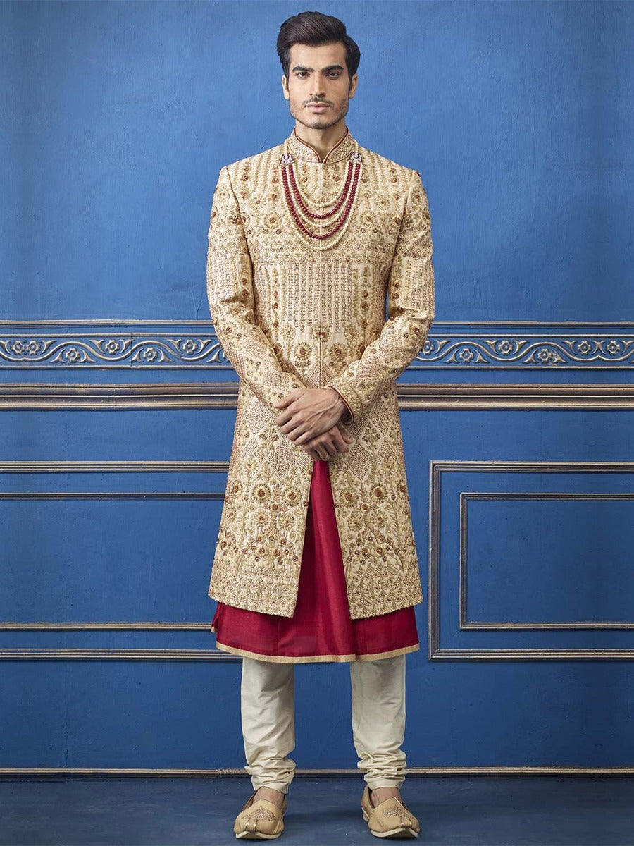 Golden Colour Indian Groom Sherwani.