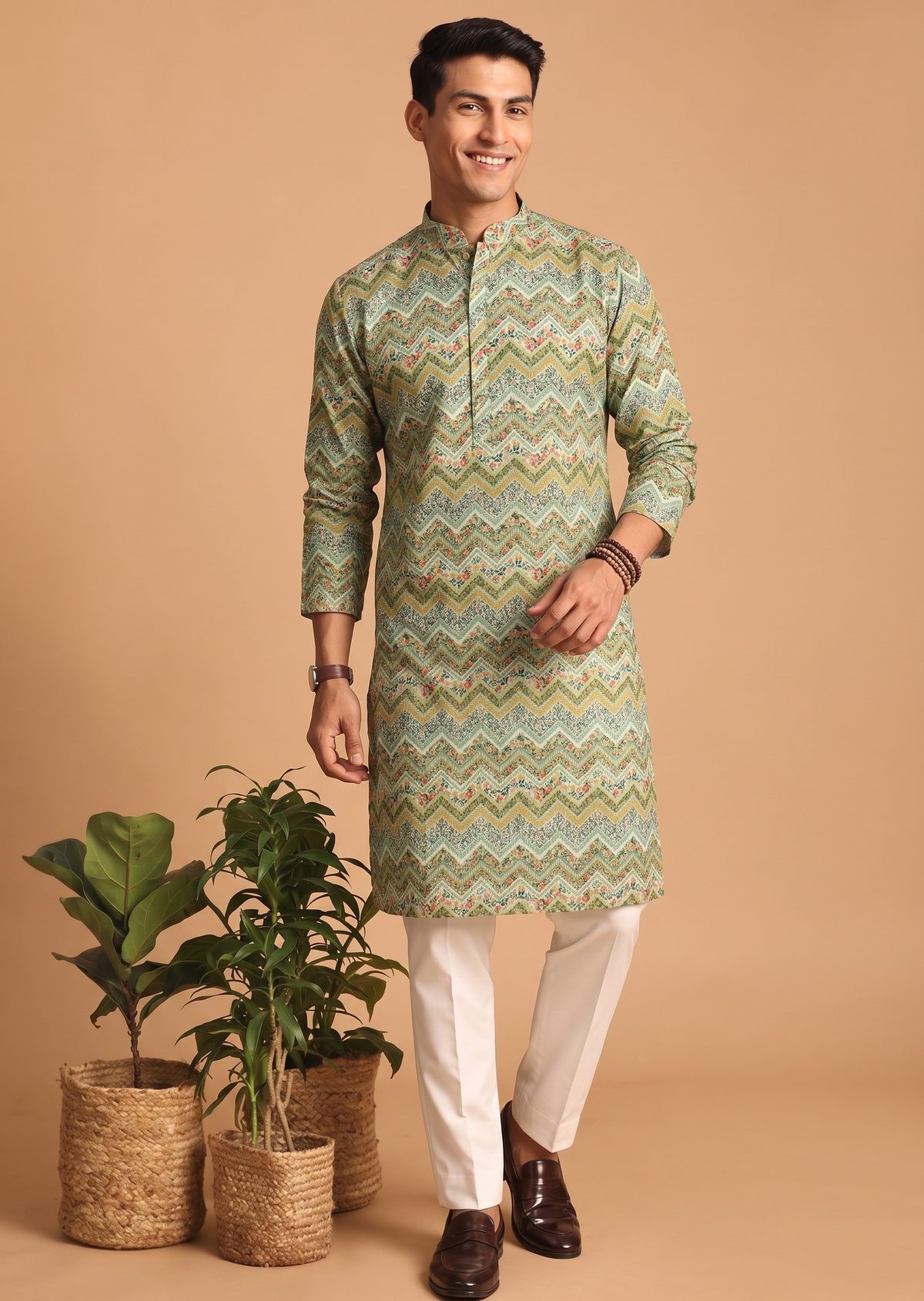 Chevron Print Kurta with White Trouser